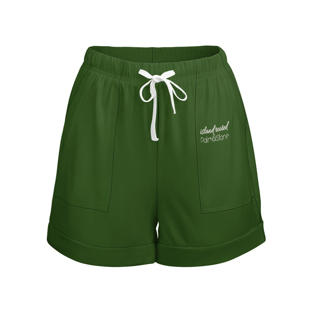 Island Rooted, Palm&Stone High Waist Loose Elastic Waist Shorts (9 colors | S-3XL)