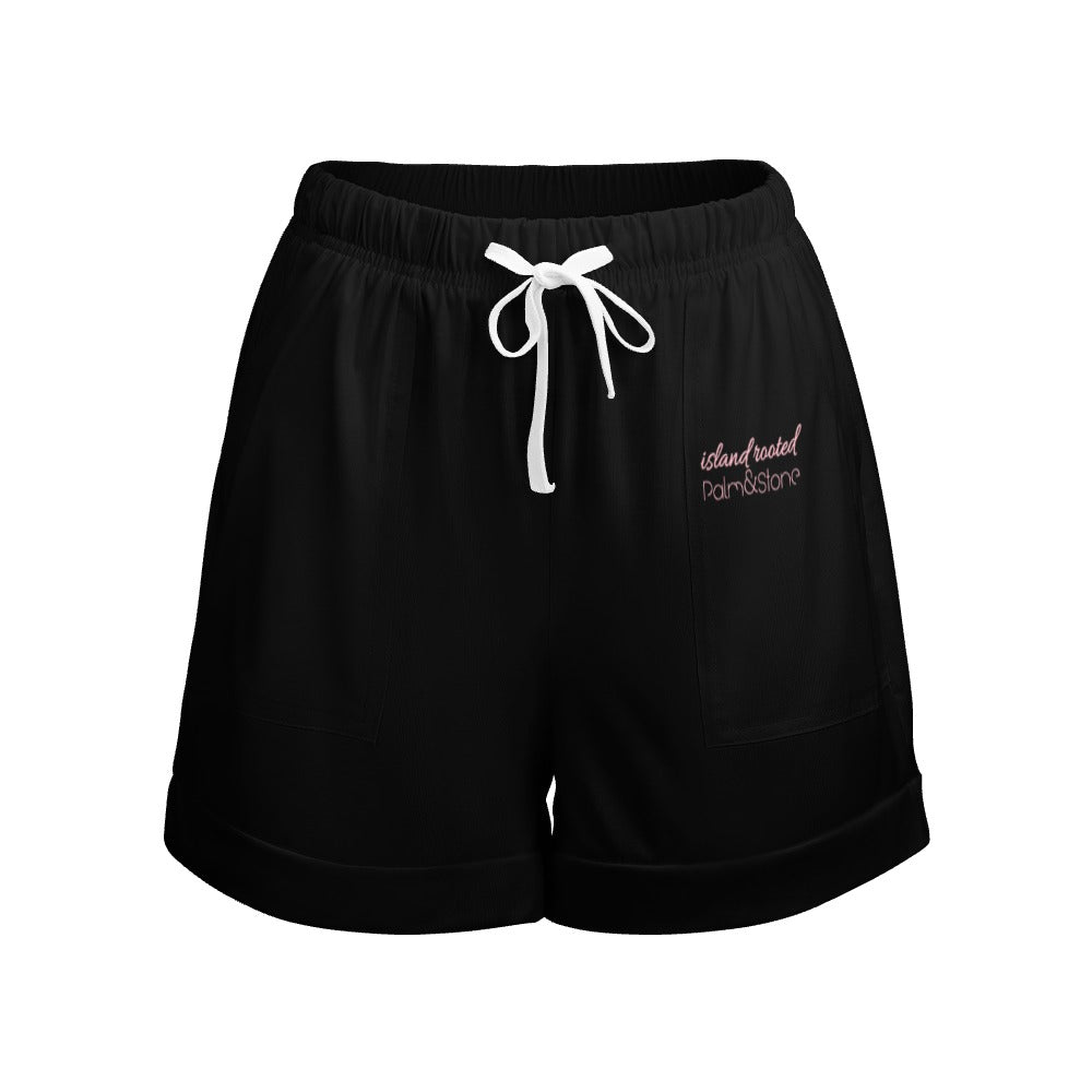 Island Rooted, Palm&Stone High Waist Loose Elastic Waist Shorts (9 colors | S-3XL)
