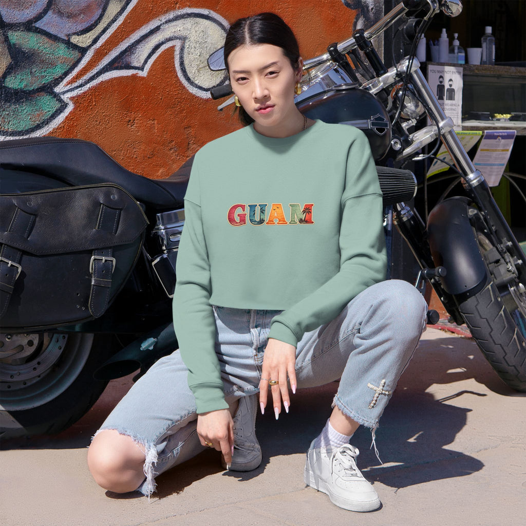 GUAM Vintage Postcard Cropped Sweatshirt