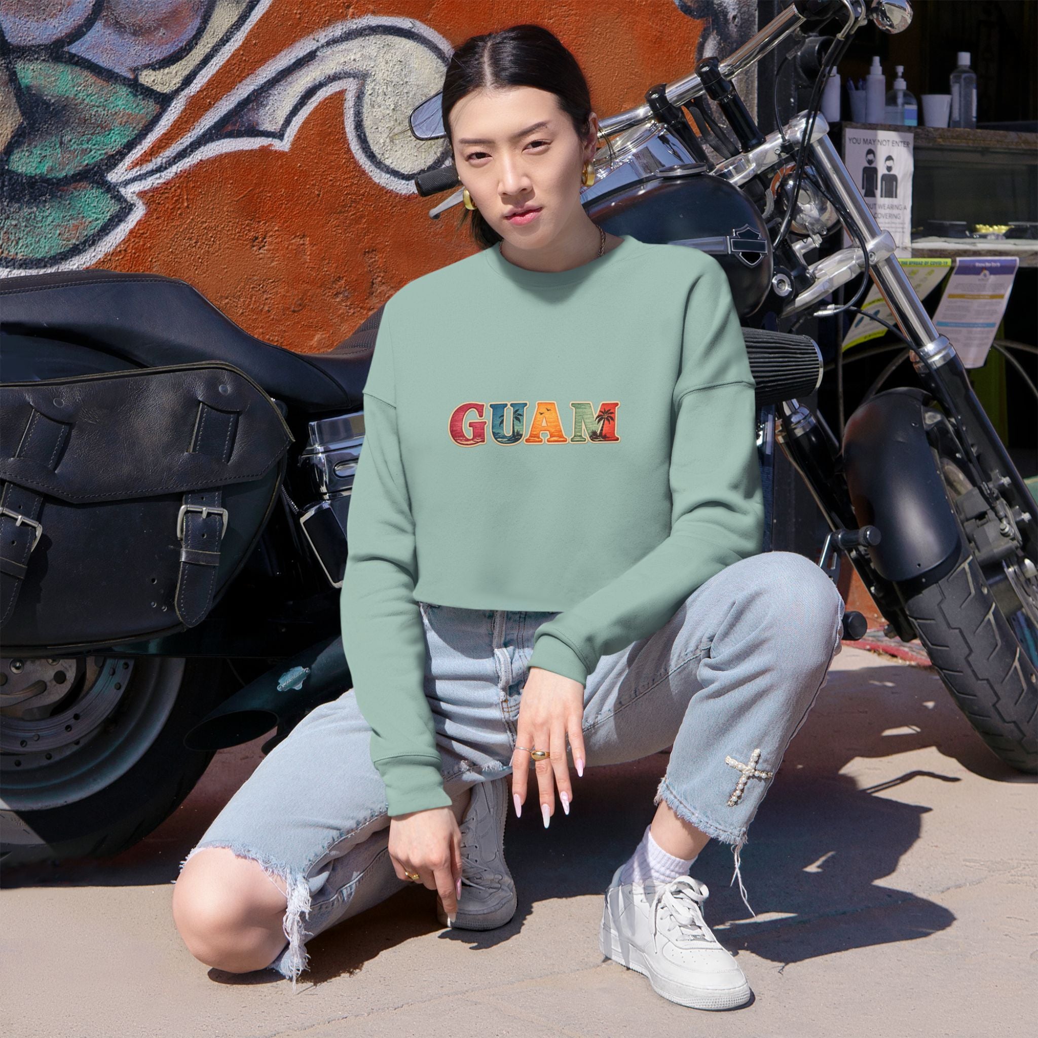 GUAM Vintage Postcard Cropped Sweatshirt