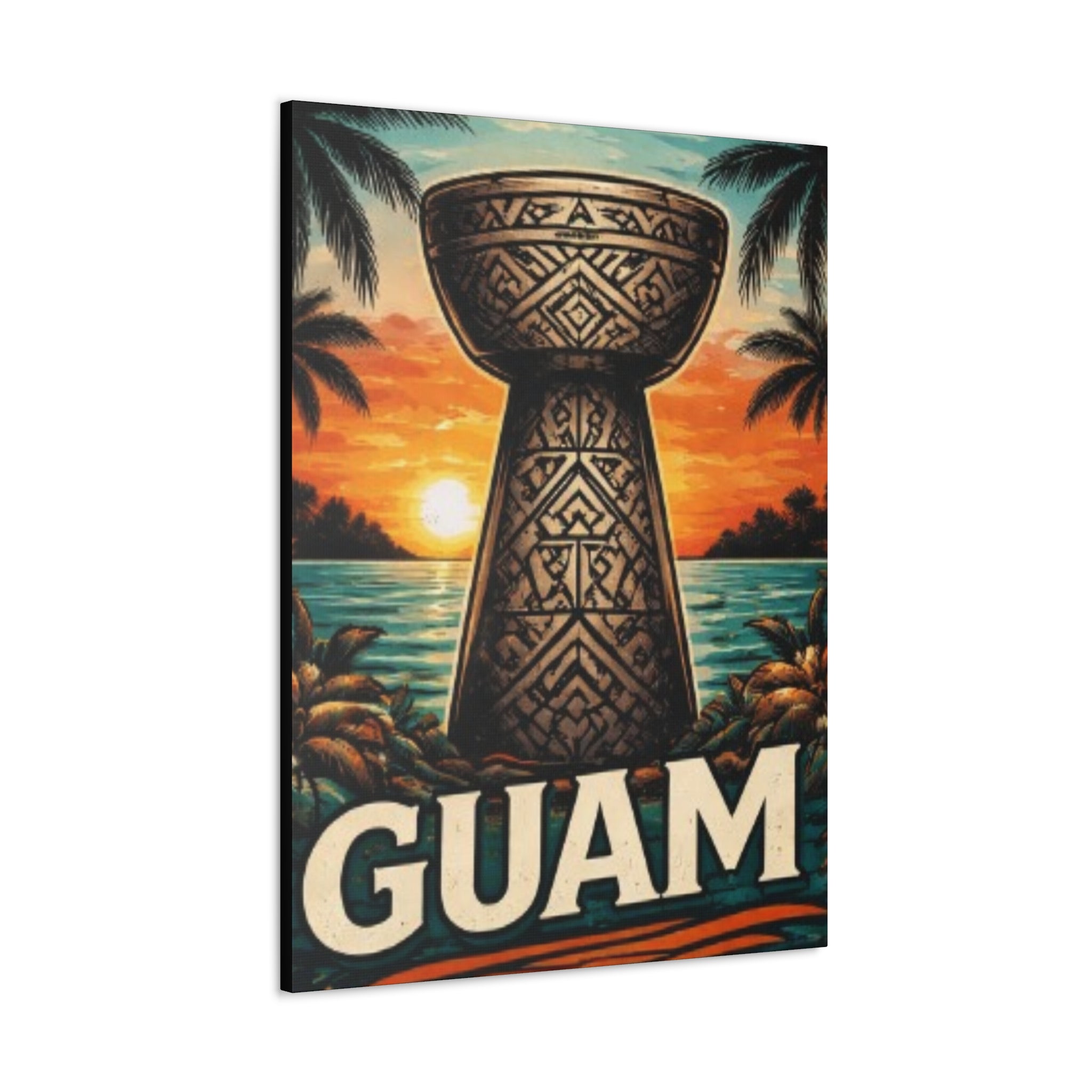 Guam Sunset Canvas Wall Art — Vintage Talofofo Pillar Beach Print