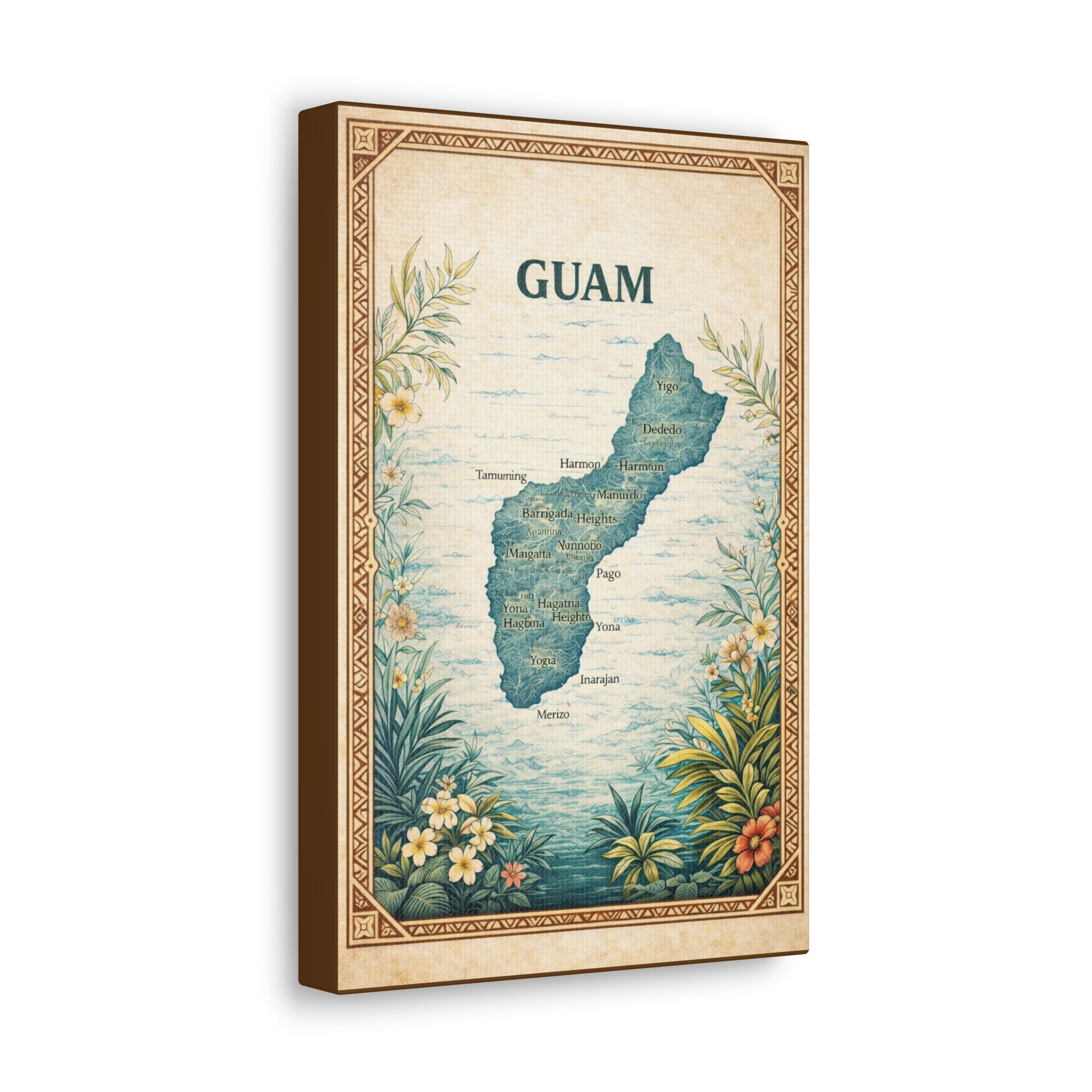Vintage Guam Island Map – Decorative Wall Art with Villages