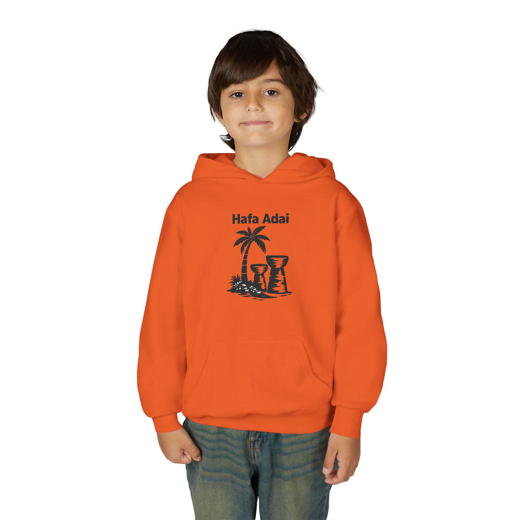 Personalized Hafa Adai Youth Hoodie — Guam Island Palm & Tiki Drum Sweatshirt