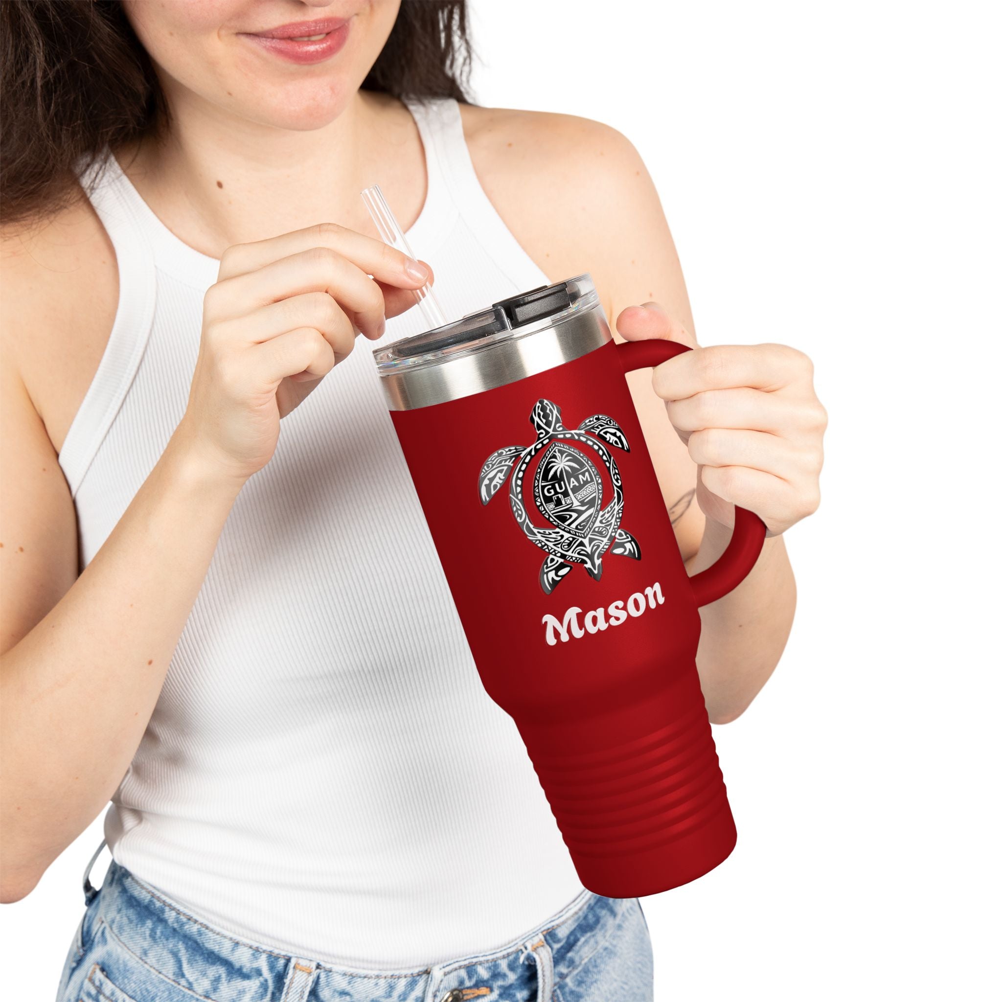 40oz Insulated Travel Mug | Personalized Name | Mason Sea Turtle Design