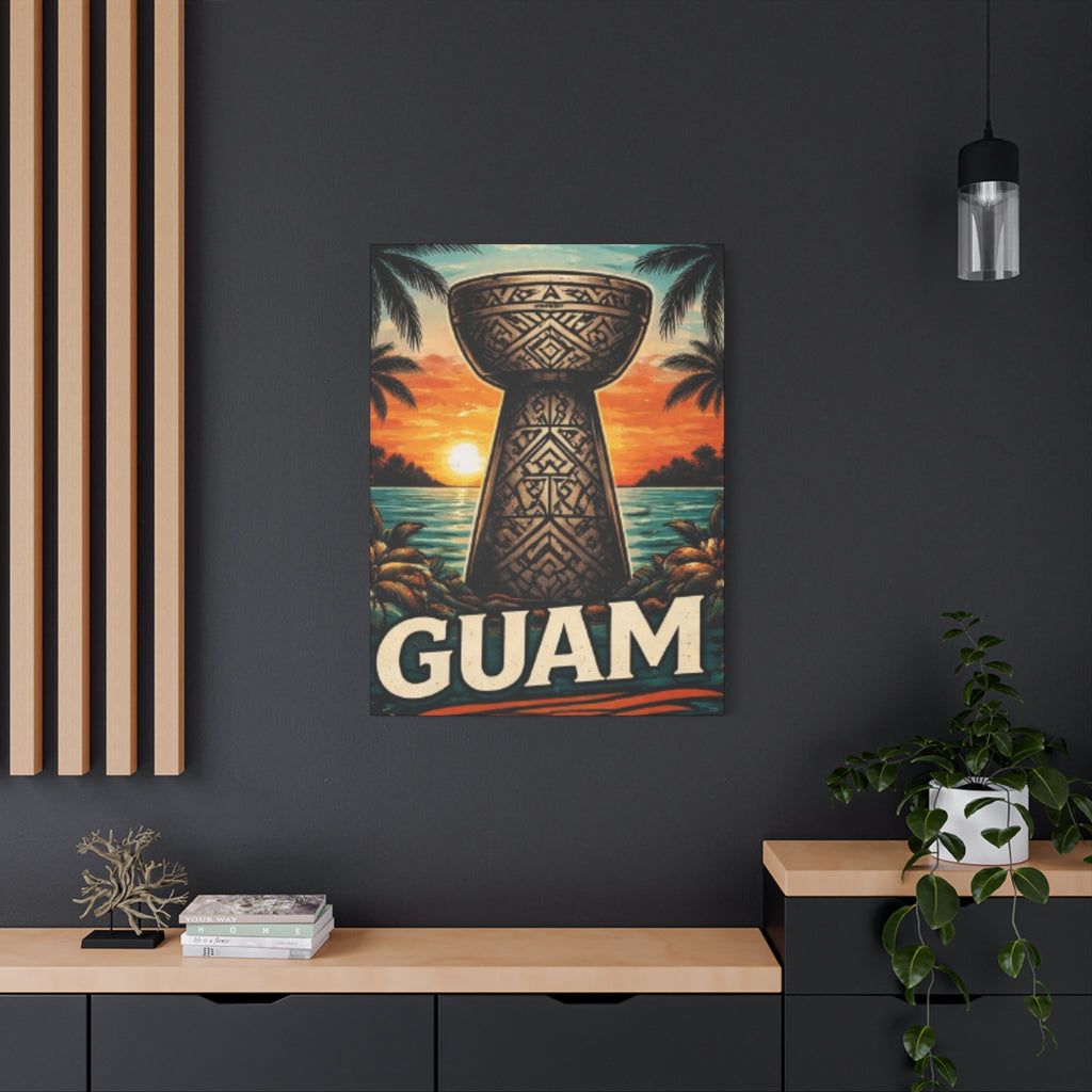 Guam Sunset Canvas Wall Art — Vintage Talofofo Pillar Beach Print
