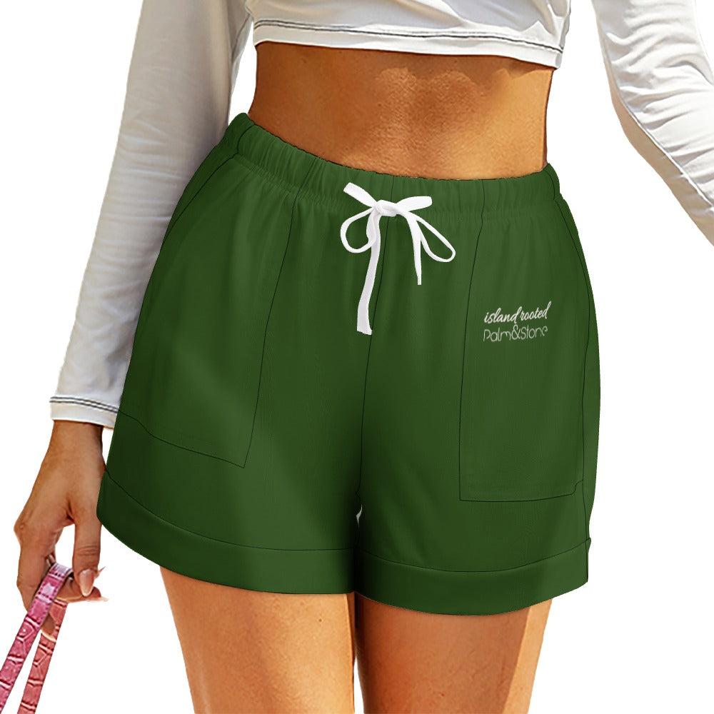 Island Rooted, Palm&Stone High Waist Loose Elastic Waist Shorts (9 colors | S-3XL)