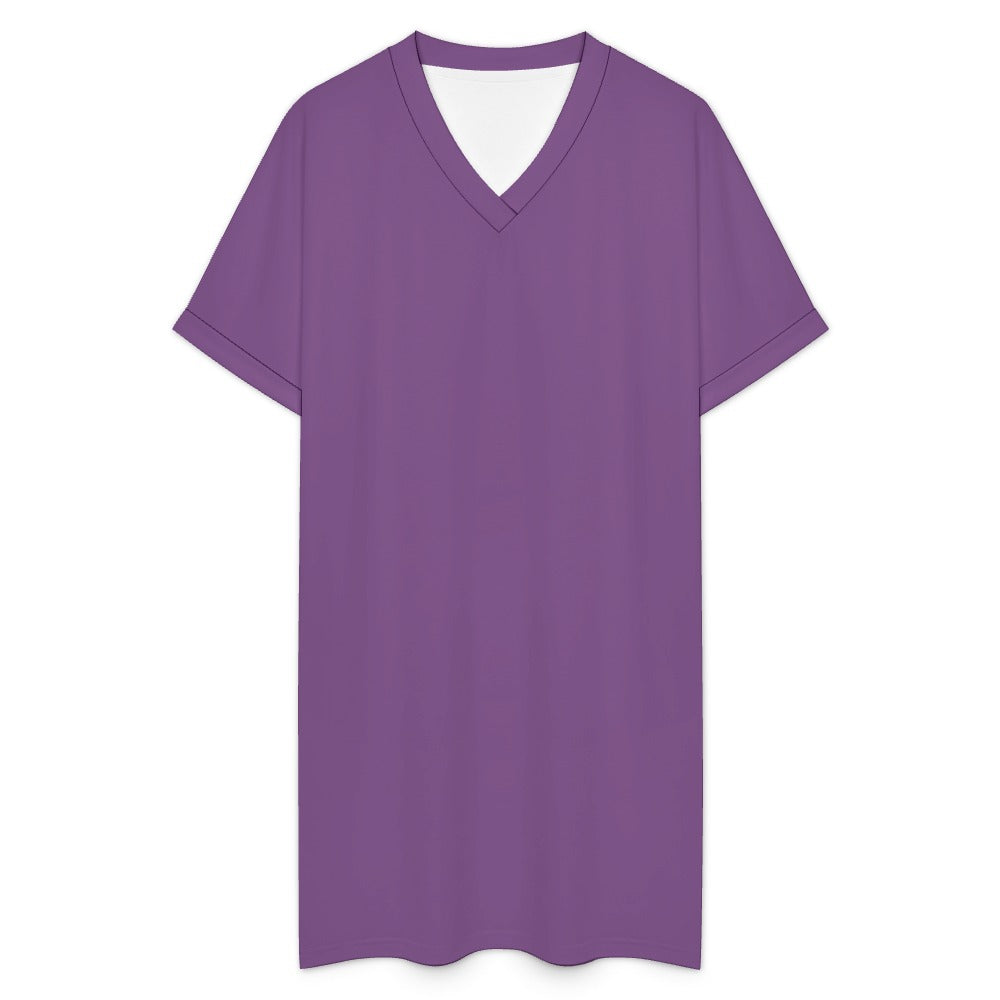 Women's Casual V-neck Dress with Turn-up Cuffs