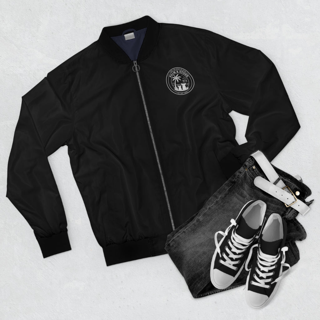 Personalized Palm & Stone 671 Bomber Jacket | Men's Retro Island Logo Jacket