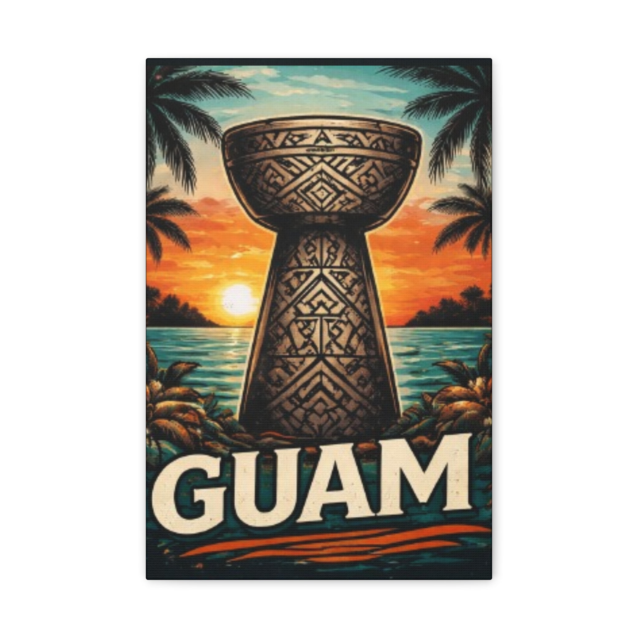Guam Sunset Canvas Wall Art — Vintage Talofofo Pillar Beach Print
