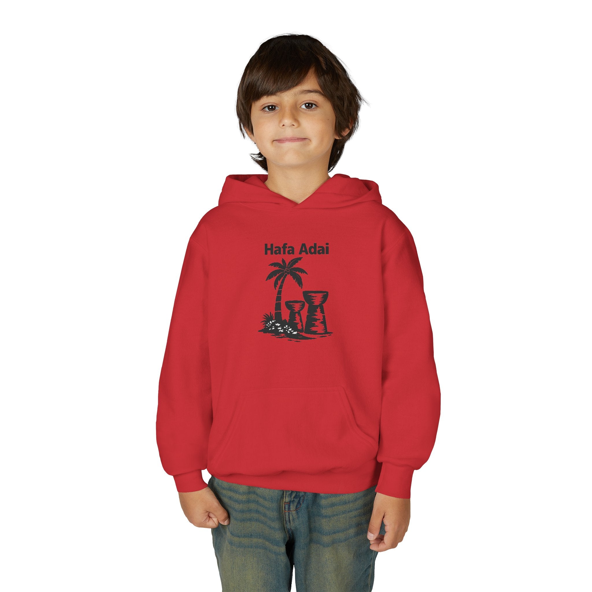 Personalized Hafa Adai Youth Hoodie — Guam Island Palm & Tiki Drum Sweatshirt