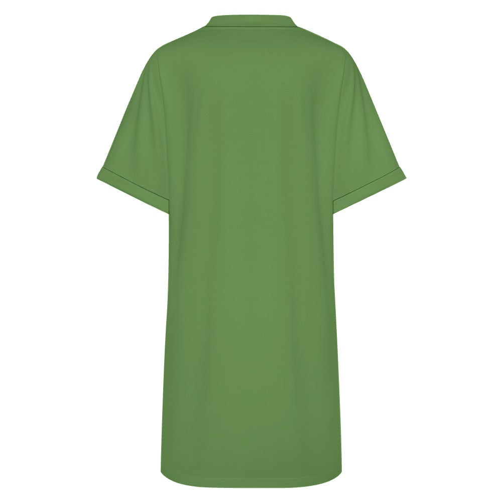 Women's Casual V-neck Dress with Turn-up Cuffs