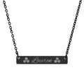 Engraved Horizontal Bar Necklace | Personalized Name Pendant with Floral Accents