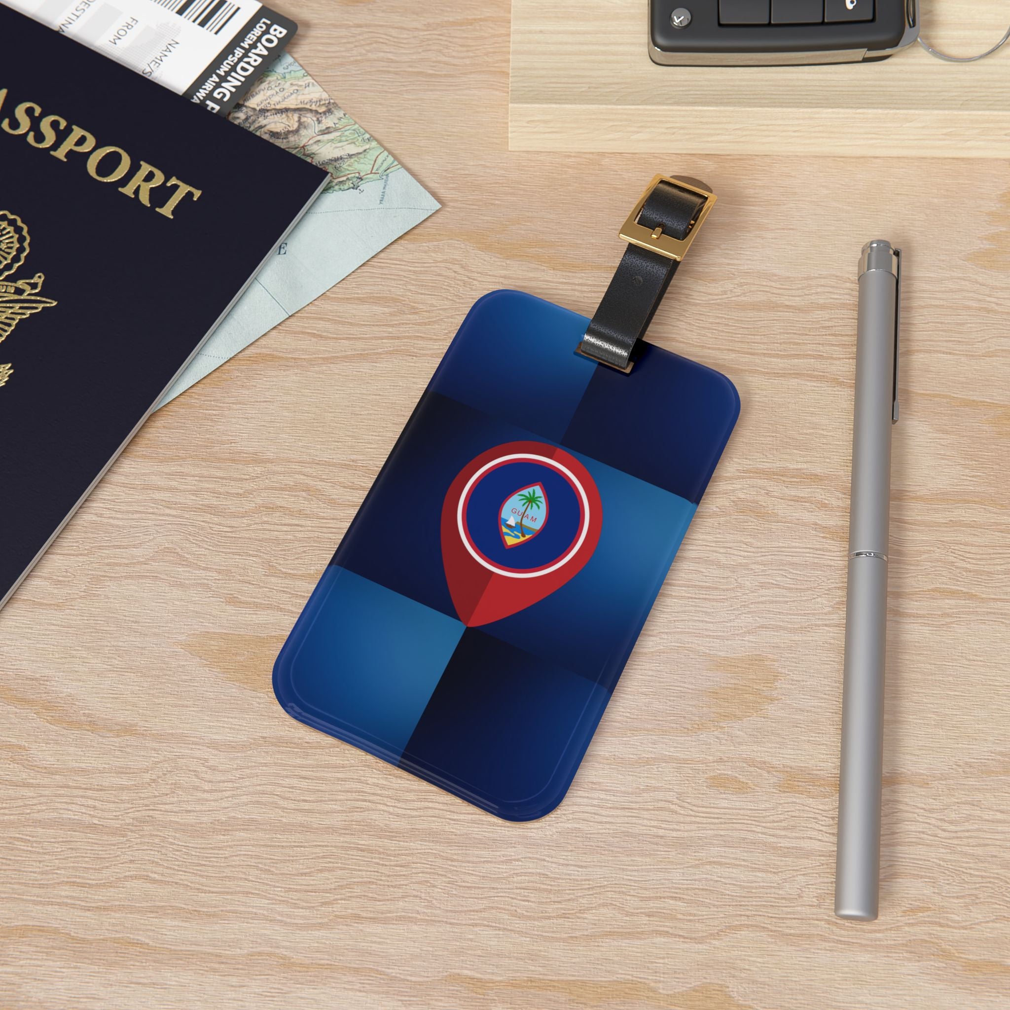 Guam Map Pin Luggage Tag | Navy Travel ID Tag