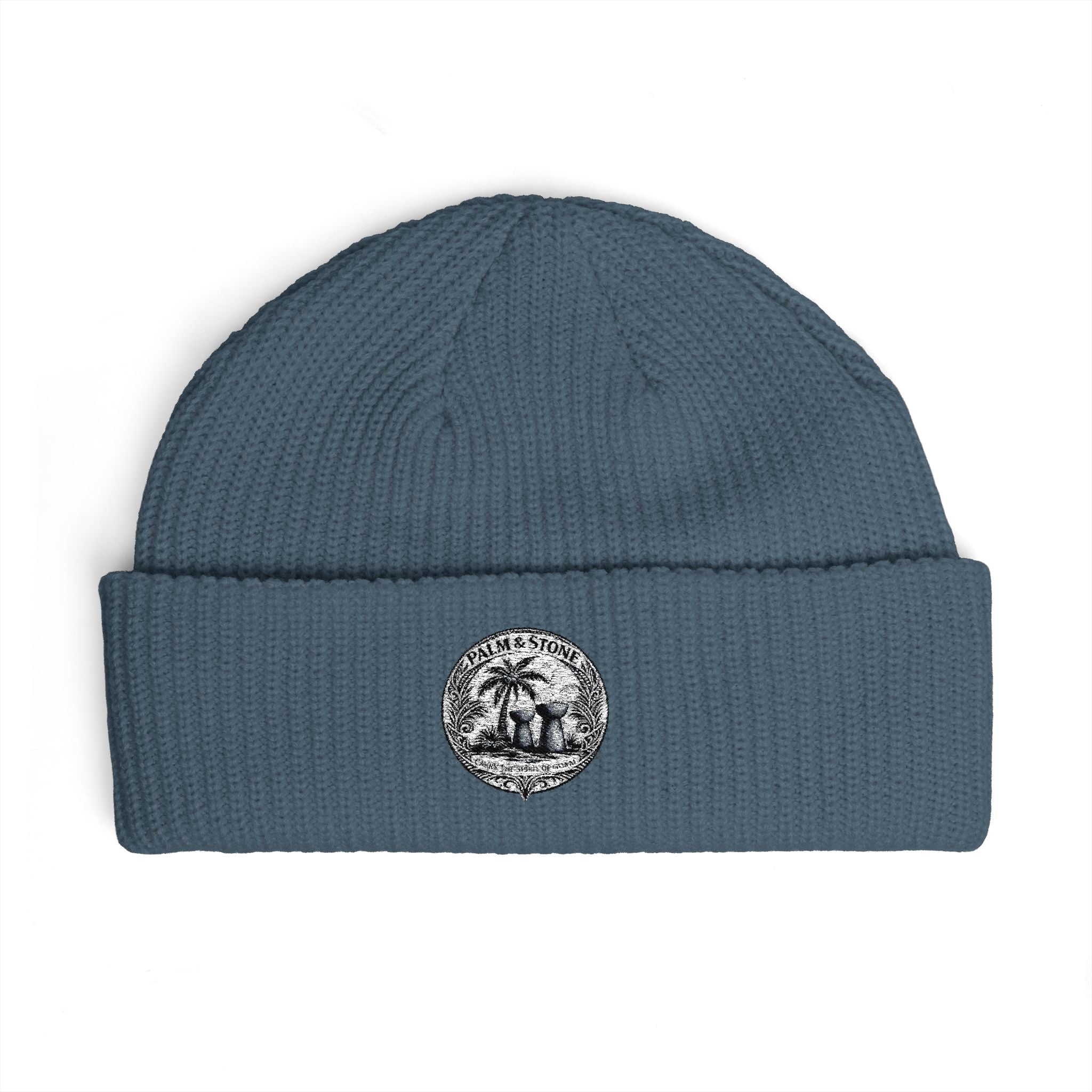 Personalized Palm & Stone Embroidered Mushroom Patch Cuff Beanie | Cozy Nature Knit Hat