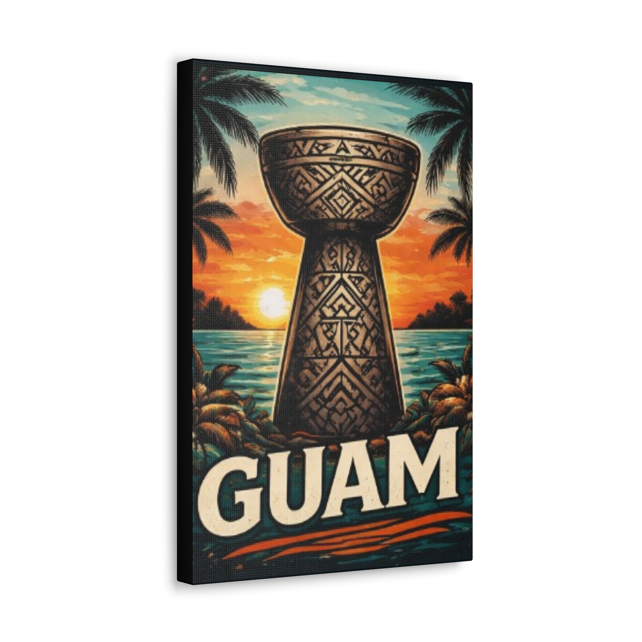 Guam Sunset Canvas Wall Art — Vintage Talofofo Pillar Beach Print