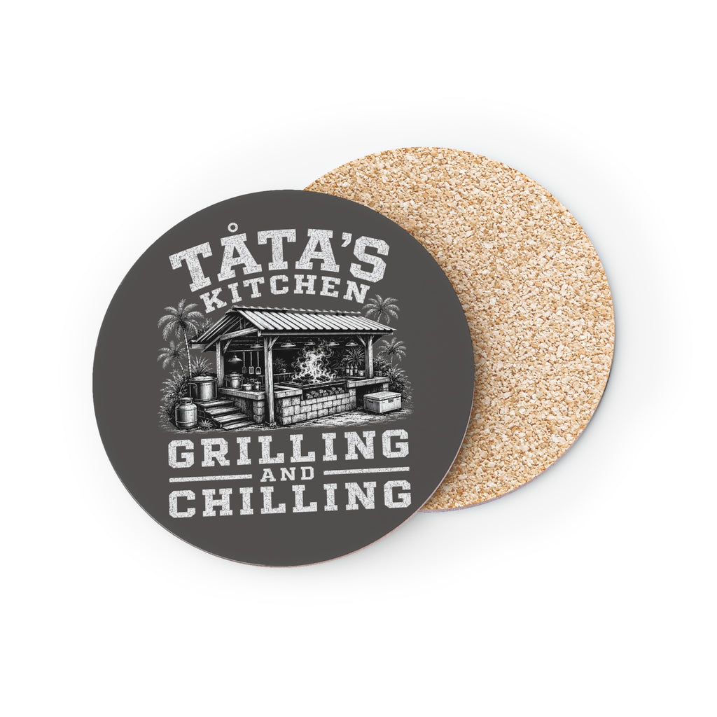 Personalized "Tata's Kitchen: Grilling and Chilling" Cork Drink Coaster ( Round or Square)