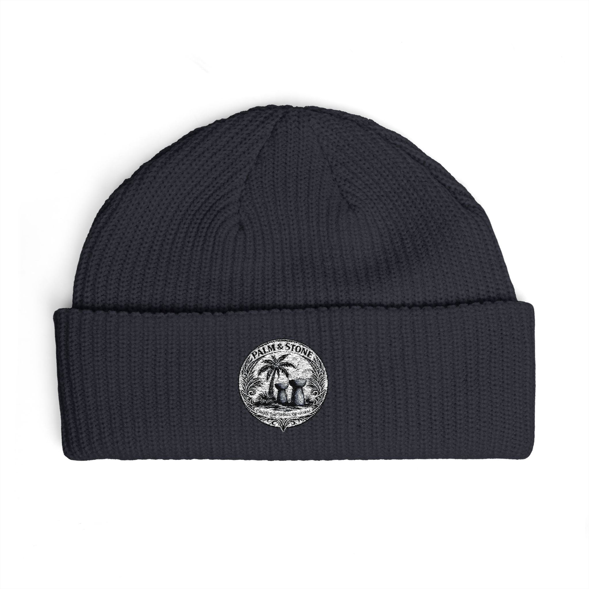 Personalized Palm & Stone Embroidered Mushroom Patch Cuff Beanie | Cozy Nature Knit Hat