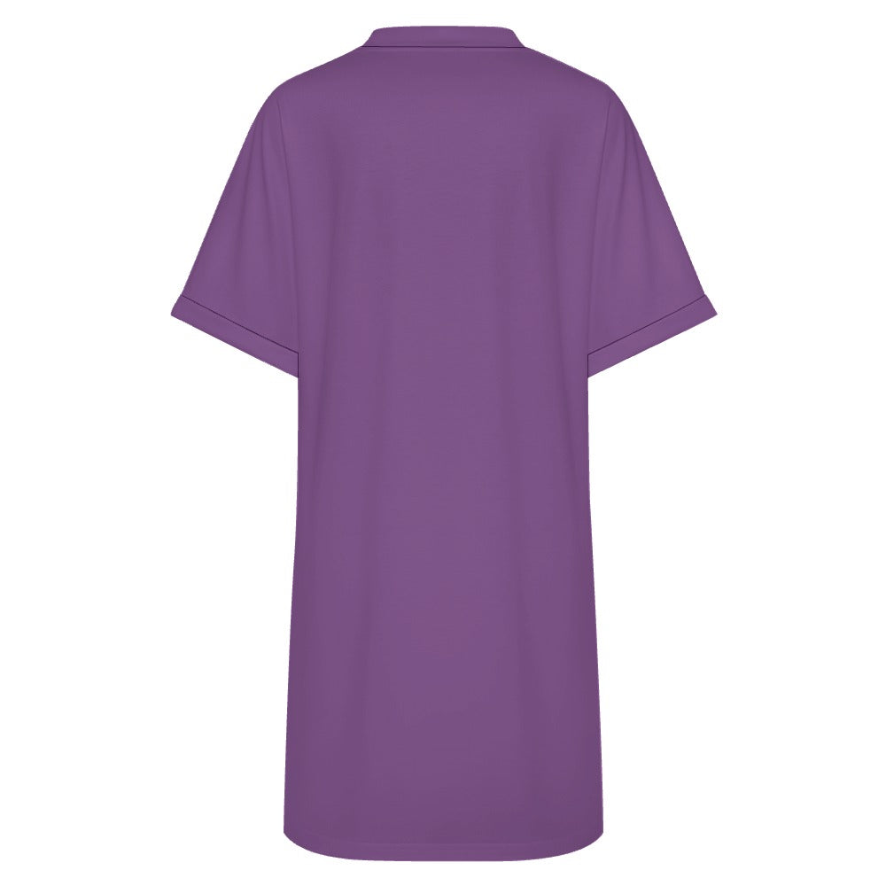 Women's Casual V-neck Dress with Turn-up Cuffs