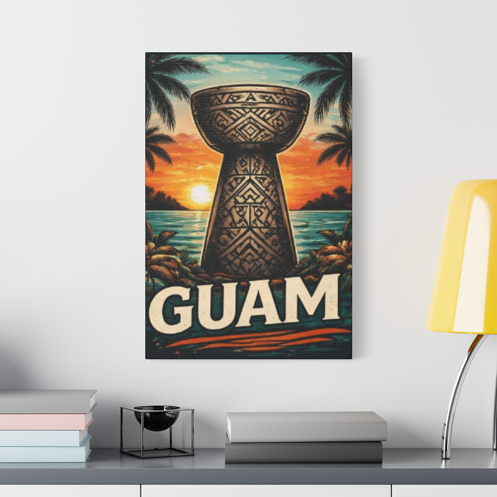 Guam Sunset Canvas Wall Art — Vintage Talofofo Pillar Beach Print