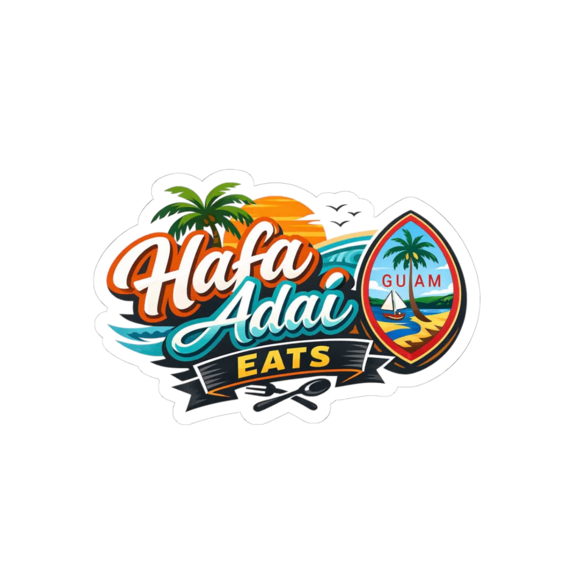 Hafa Adai Eats Kiss-Cut Sticker (BBQ business branding mock-up) - create your own sticker design