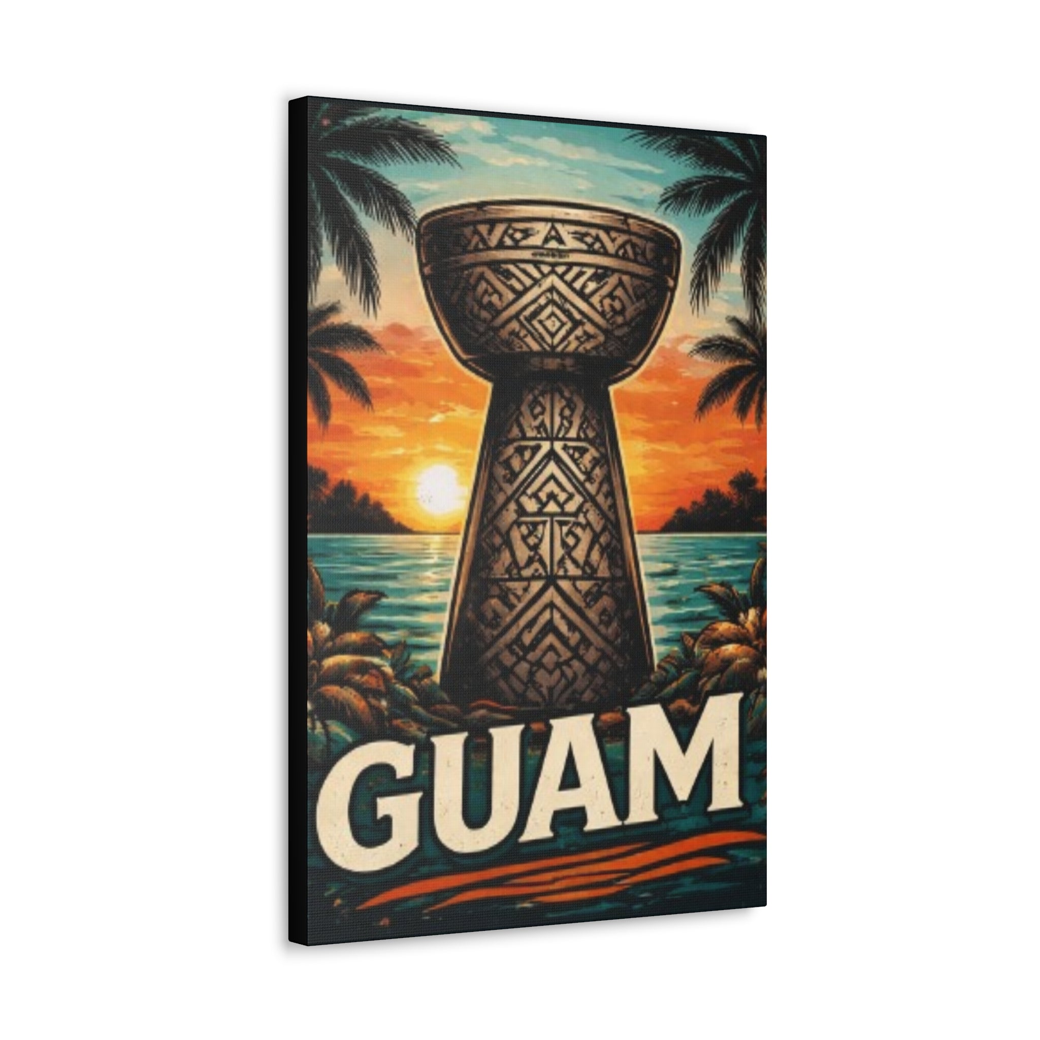Guam Sunset Canvas Wall Art — Vintage Talofofo Pillar Beach Print