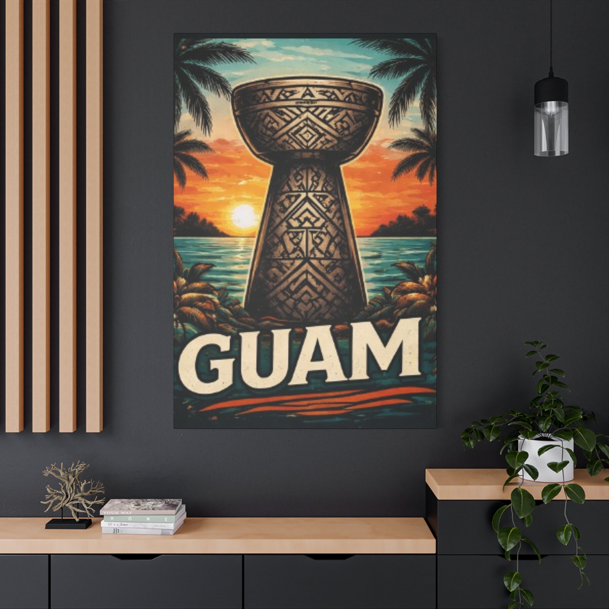 Guam Sunset Canvas Wall Art — Vintage Talofofo Pillar Beach Print