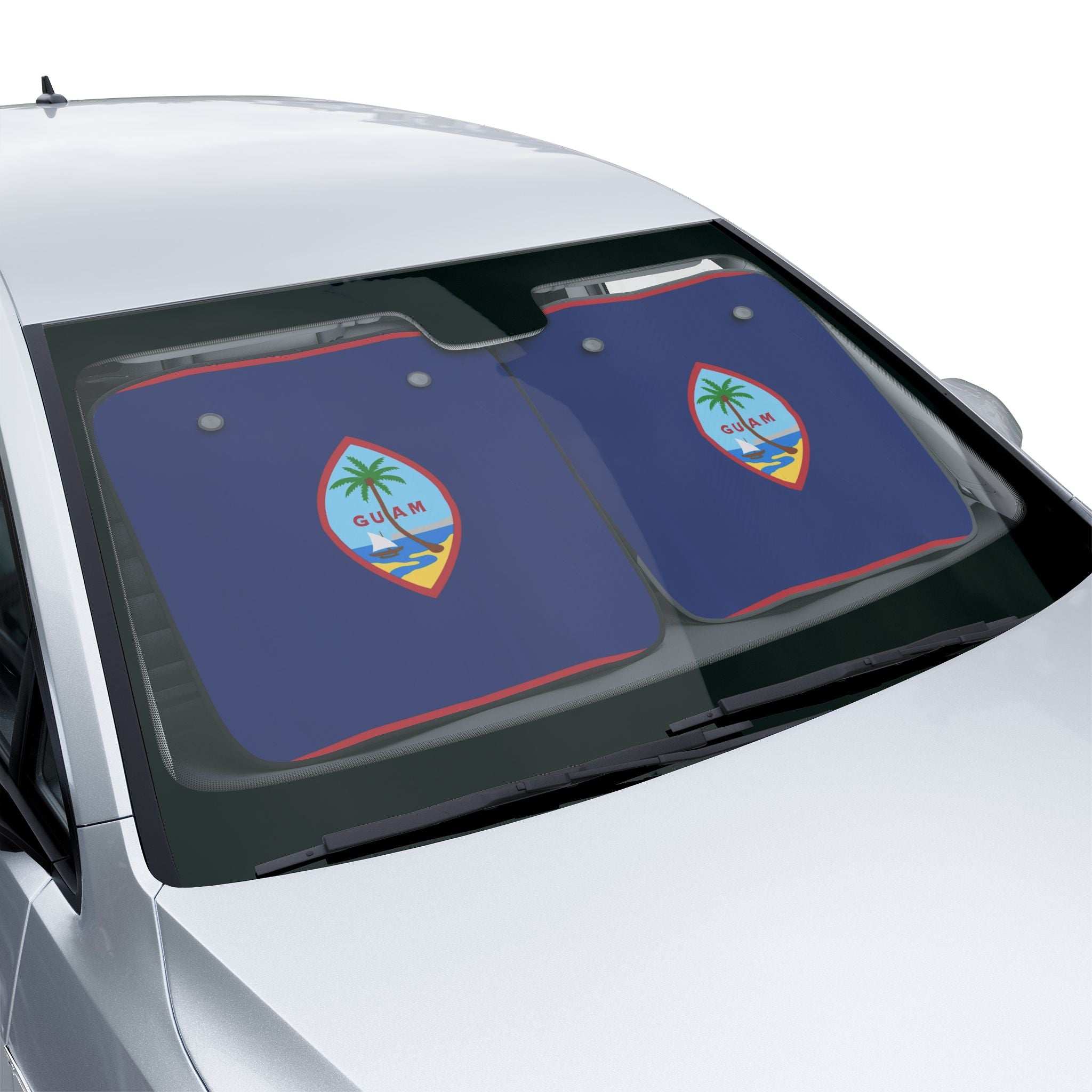 Guam Flag Car Sun Shade | Tropical Palm Windshield Protector