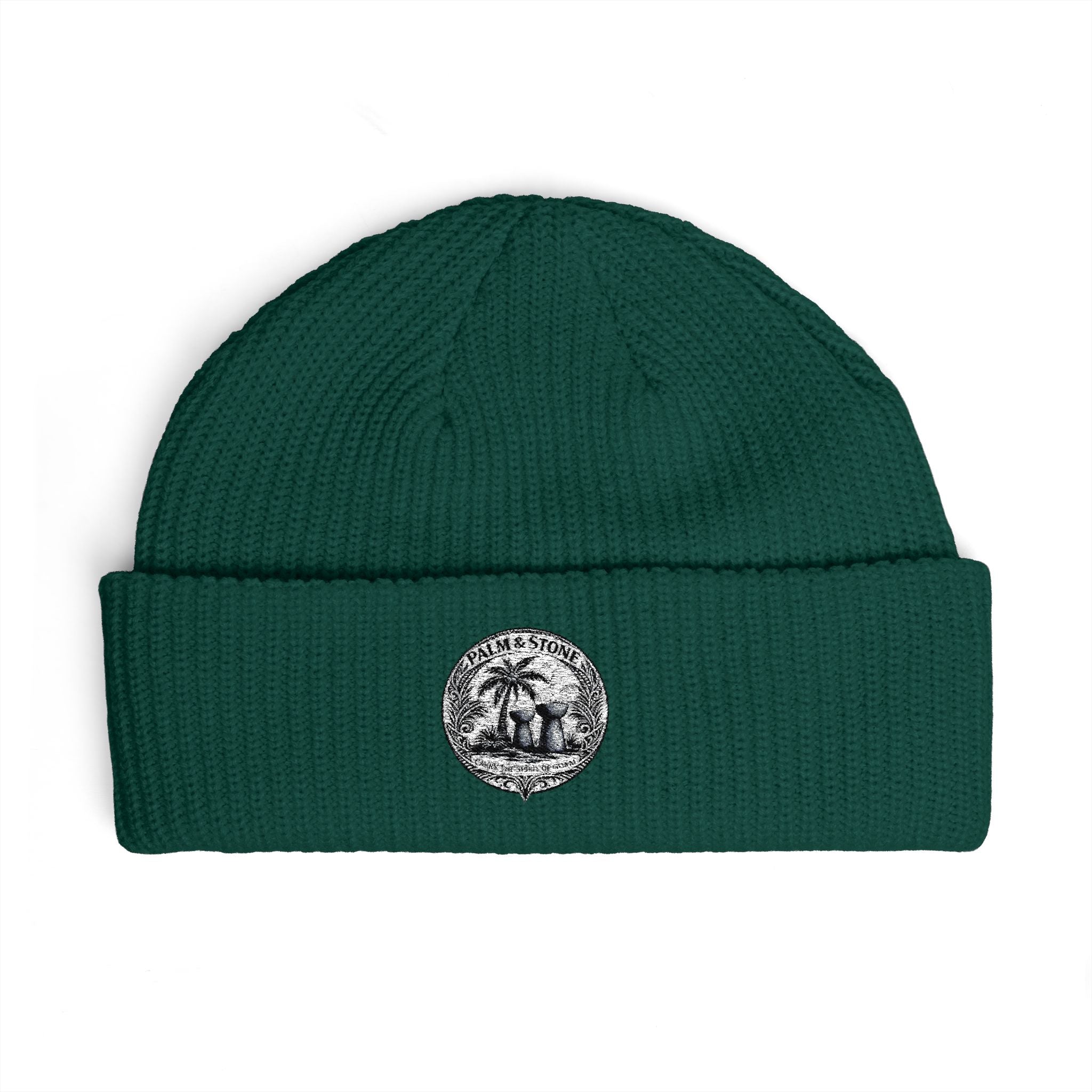 Personalized Palm & Stone Embroidered Mushroom Patch Cuff Beanie | Cozy Nature Knit Hat