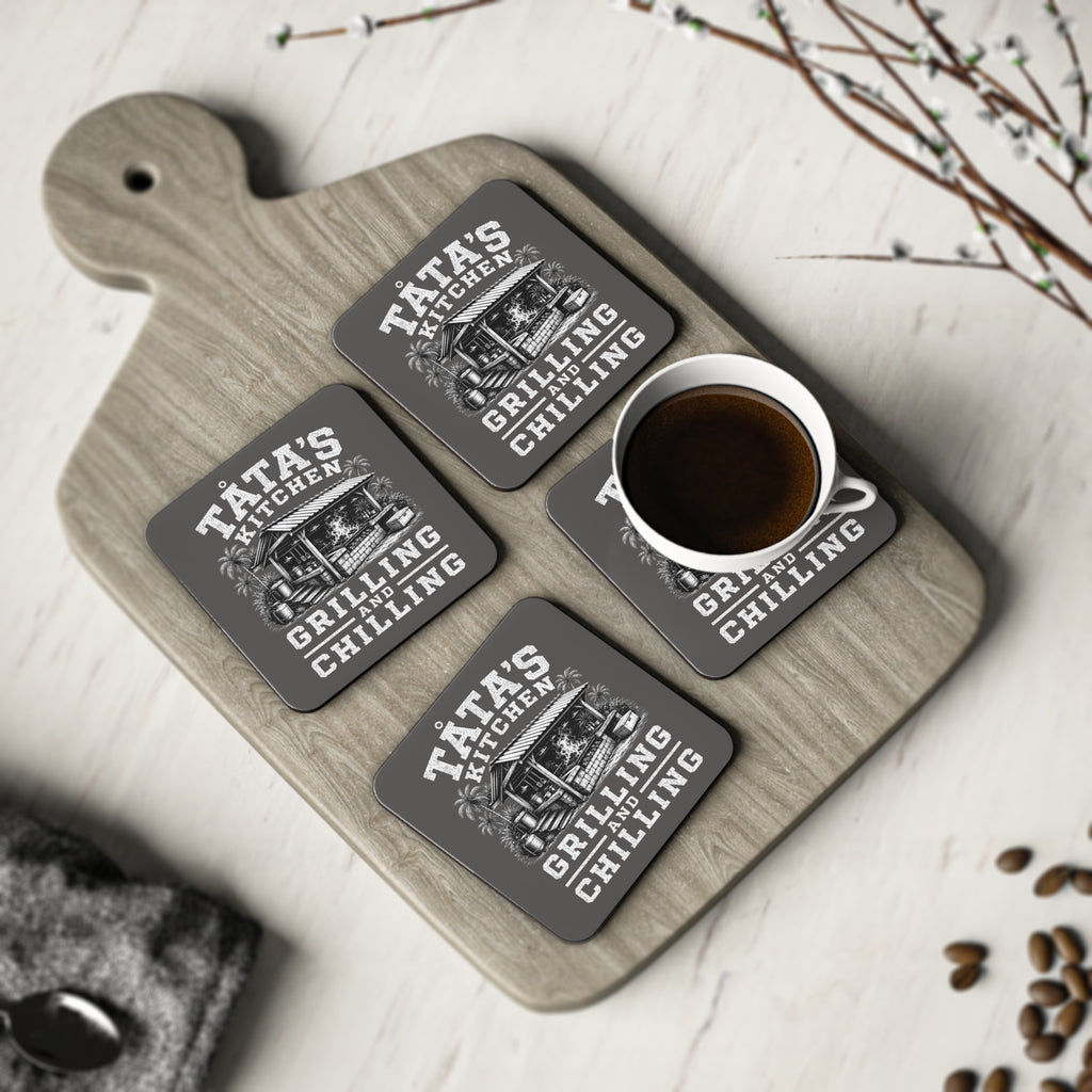 Personalized "Tata's Kitchen: Grilling and Chilling" Cork Drink Coaster ( Round or Square)