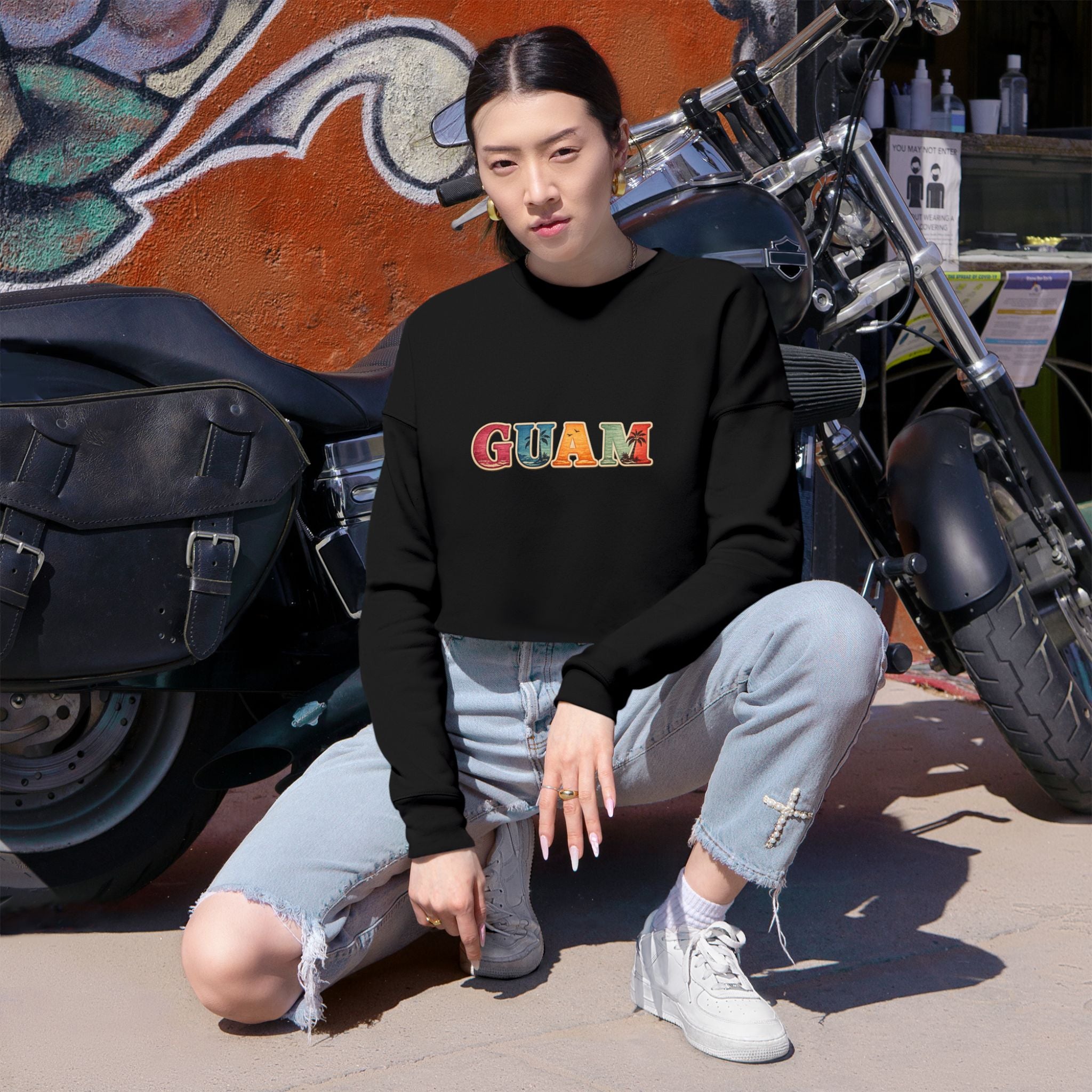 GUAM Vintage Postcard Cropped Sweatshirt