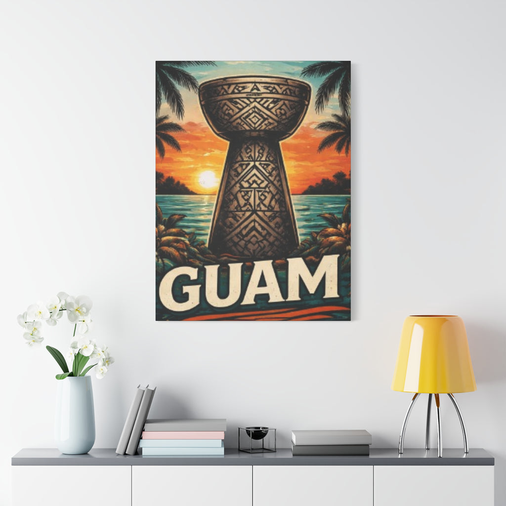 Guam Sunset Canvas Wall Art — Vintage Talofofo Pillar Beach Print