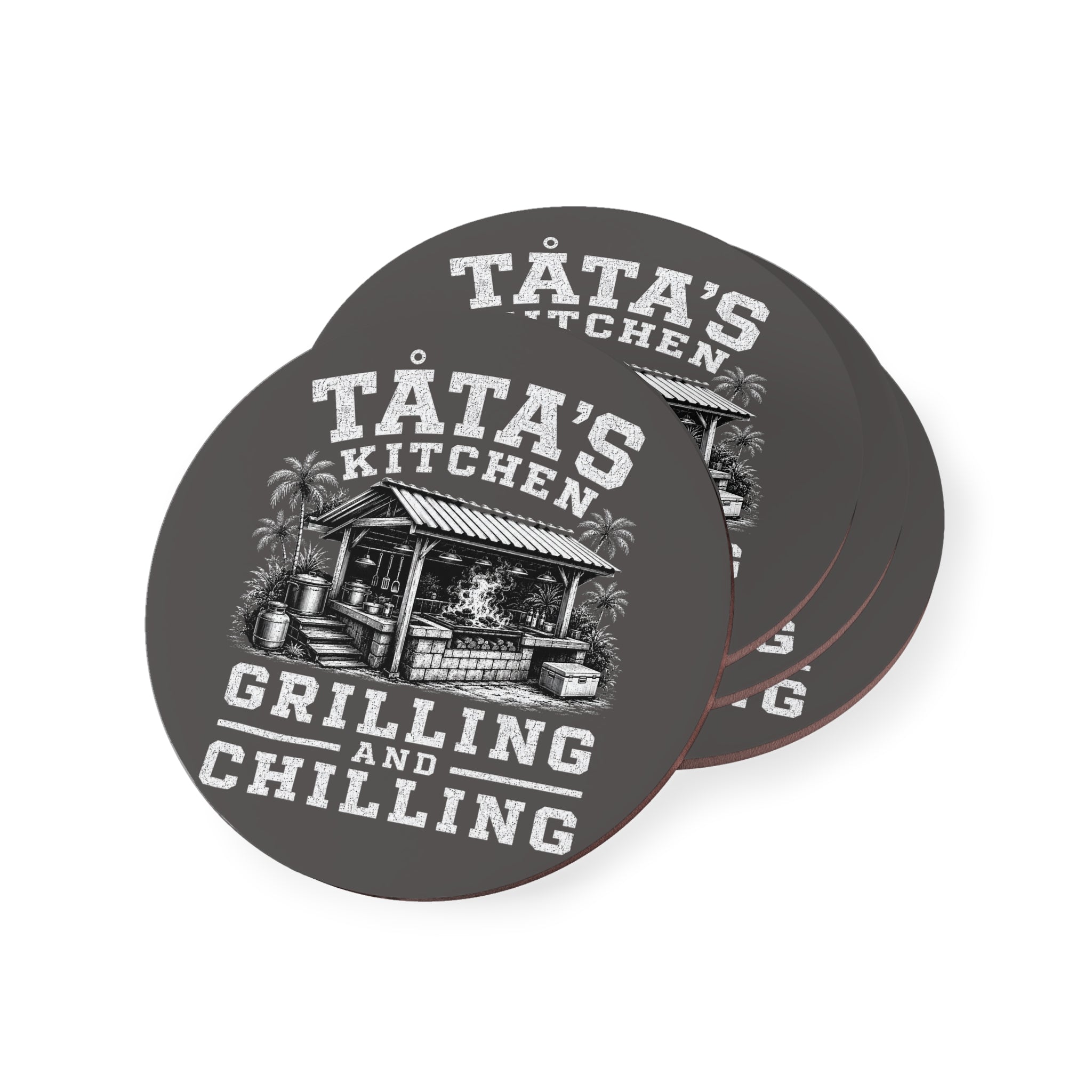 Personalized "Tata's Kitchen: Grilling and Chilling" Cork Drink Coaster ( Round or Square)