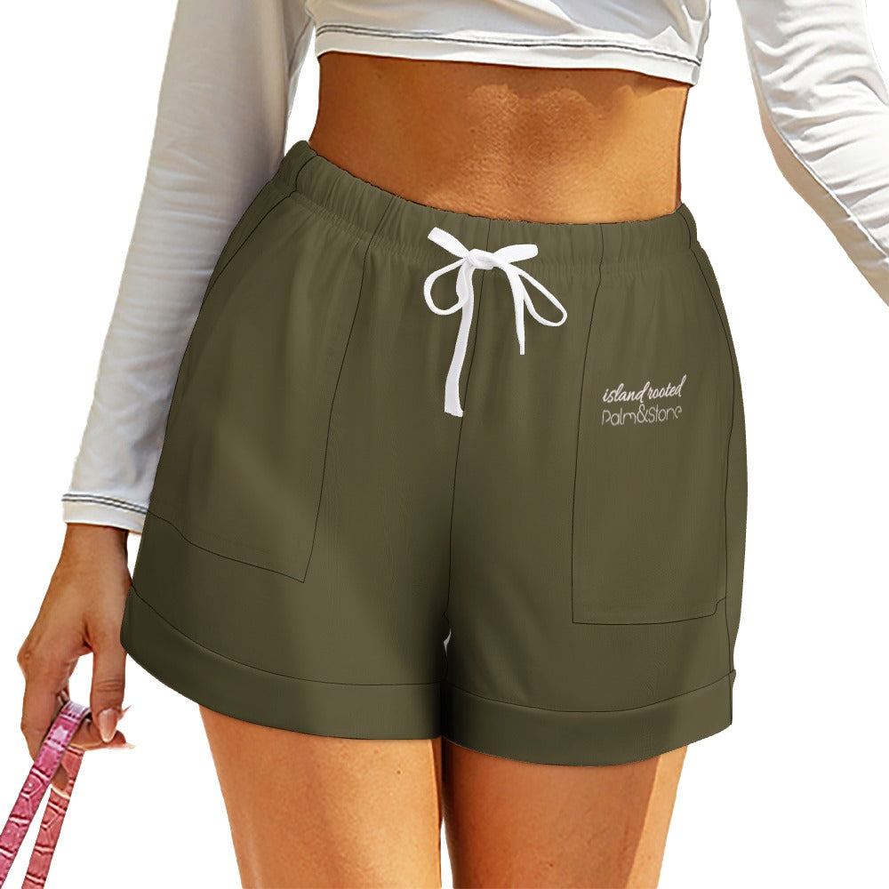 Island Rooted, Palm&Stone High Waist Loose Elastic Waist Shorts (9 colors | S-3XL)