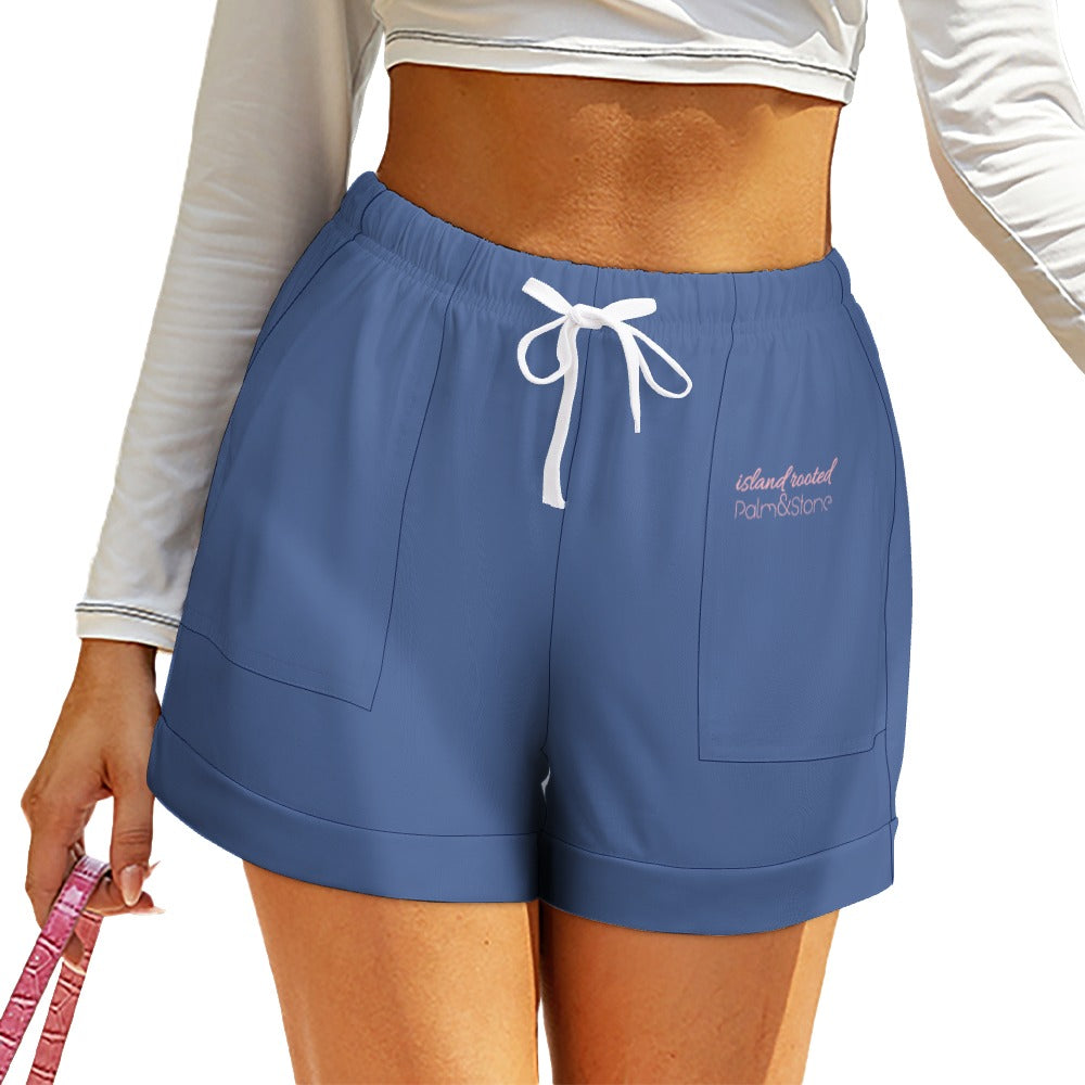 Island Rooted, Palm&Stone High Waist Loose Elastic Waist Shorts (9 colors | S-3XL)
