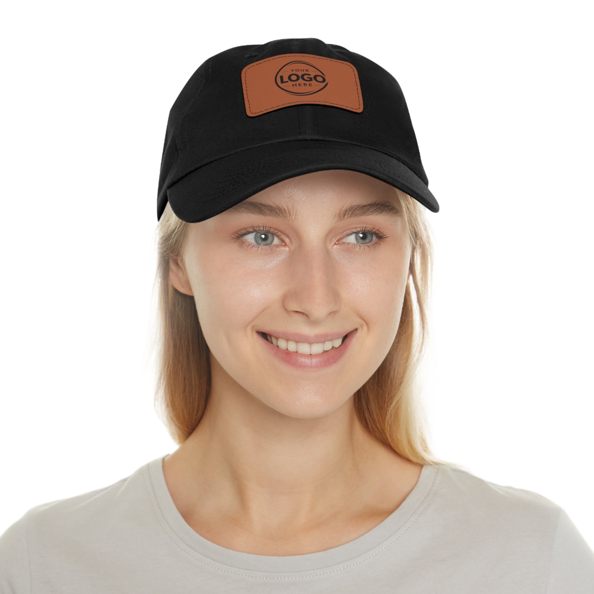 Leather Patch Dad Hat — Custom Logo Rectangular Patch Cap