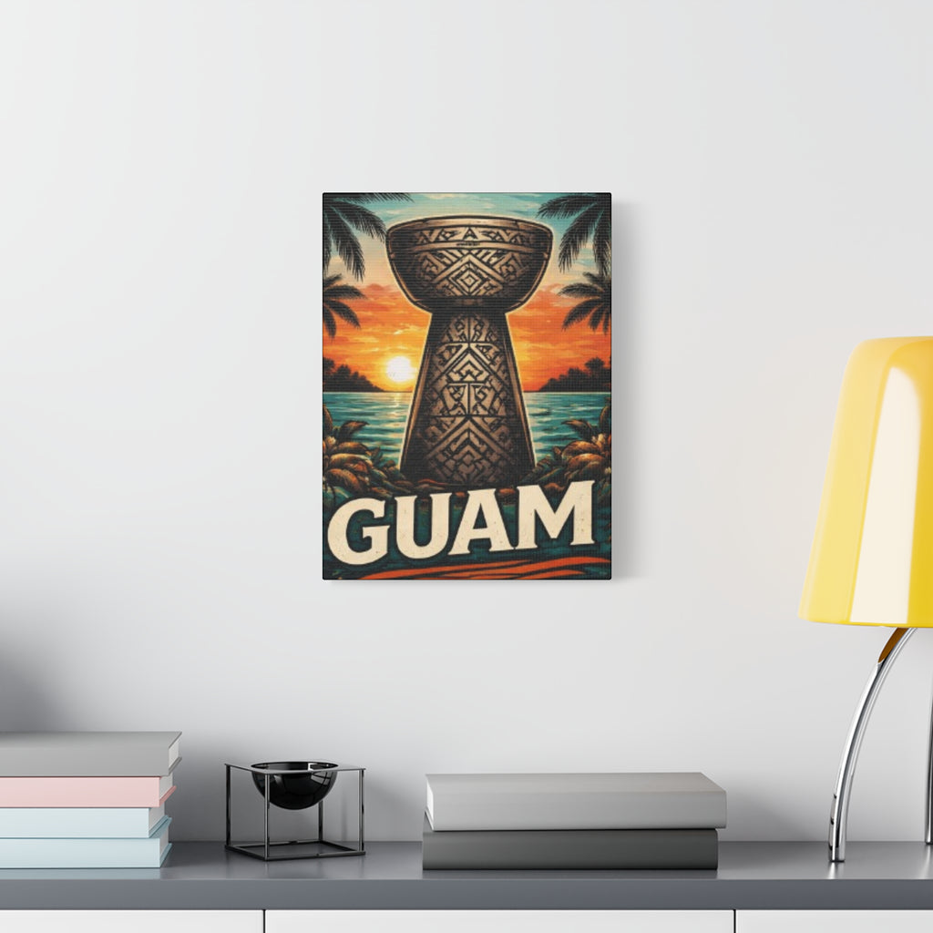 Guam Sunset Canvas Wall Art — Vintage Talofofo Pillar Beach Print