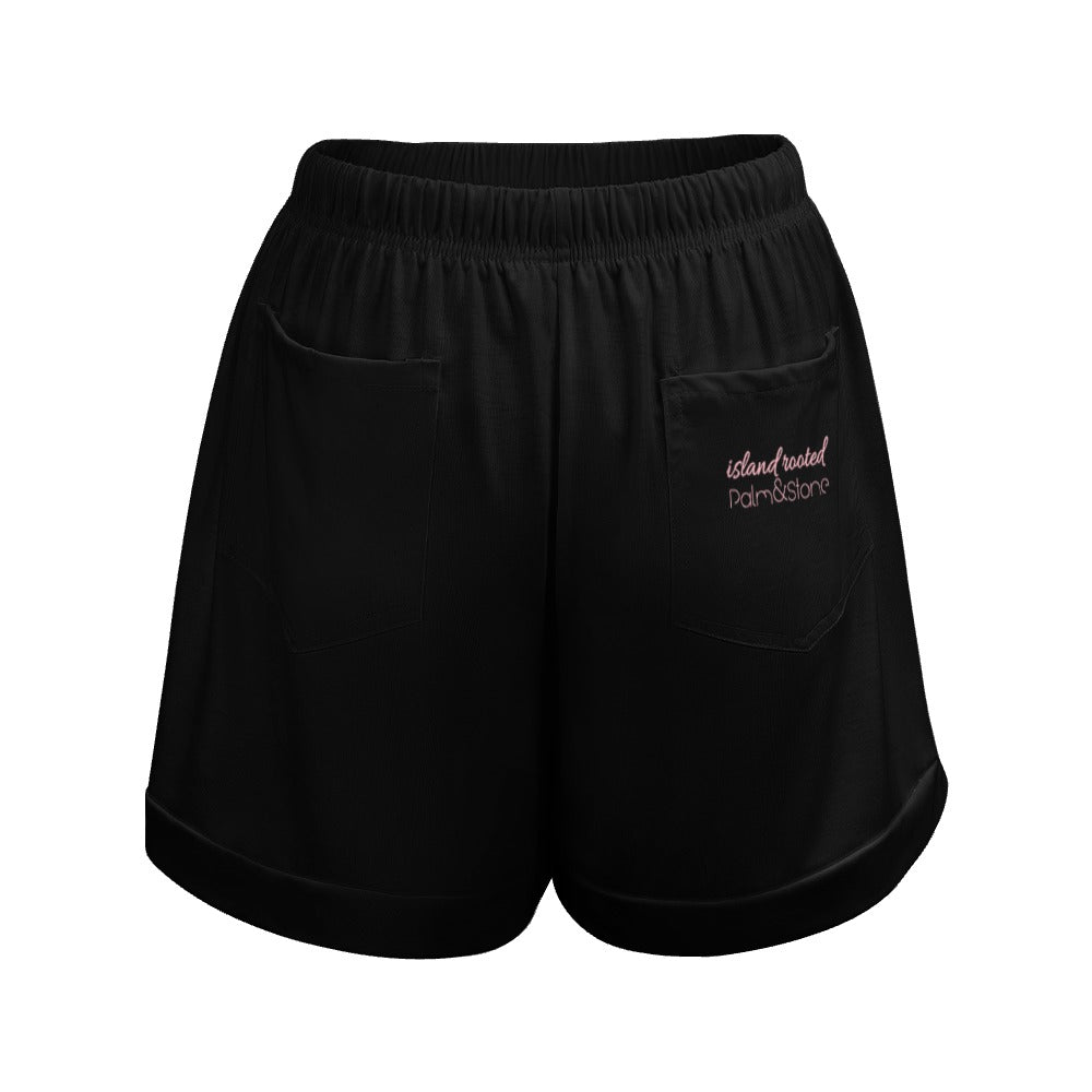 Island Rooted, Palm&Stone High Waist Loose Elastic Waist Shorts (9 colors | S-3XL)