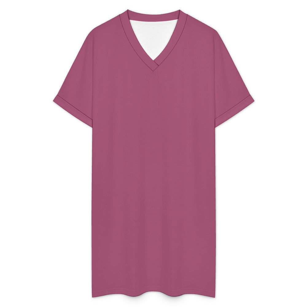 Women's Casual V-neck Dress with Turn-up Cuffs