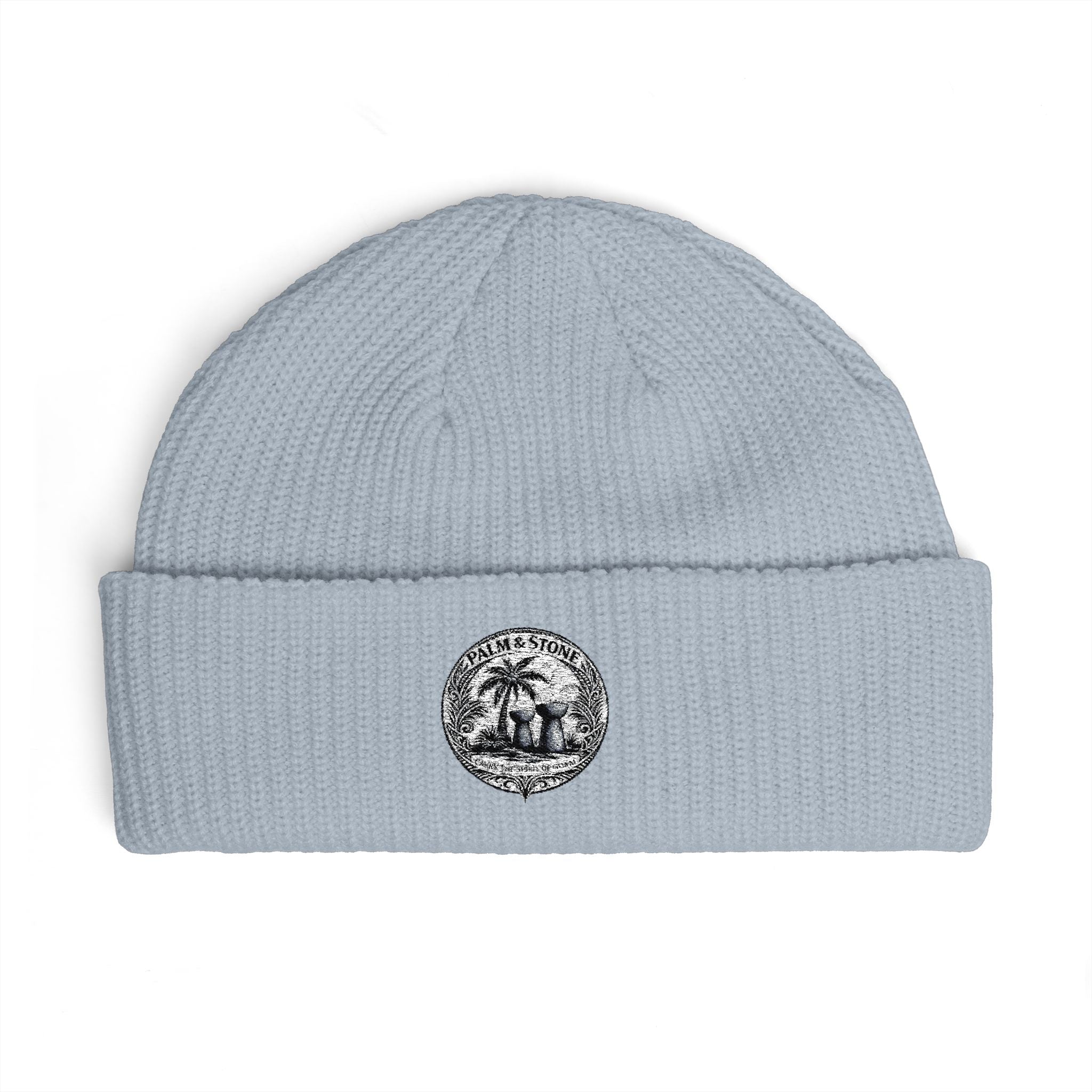 Personalized Palm & Stone Embroidered Mushroom Patch Cuff Beanie | Cozy Nature Knit Hat