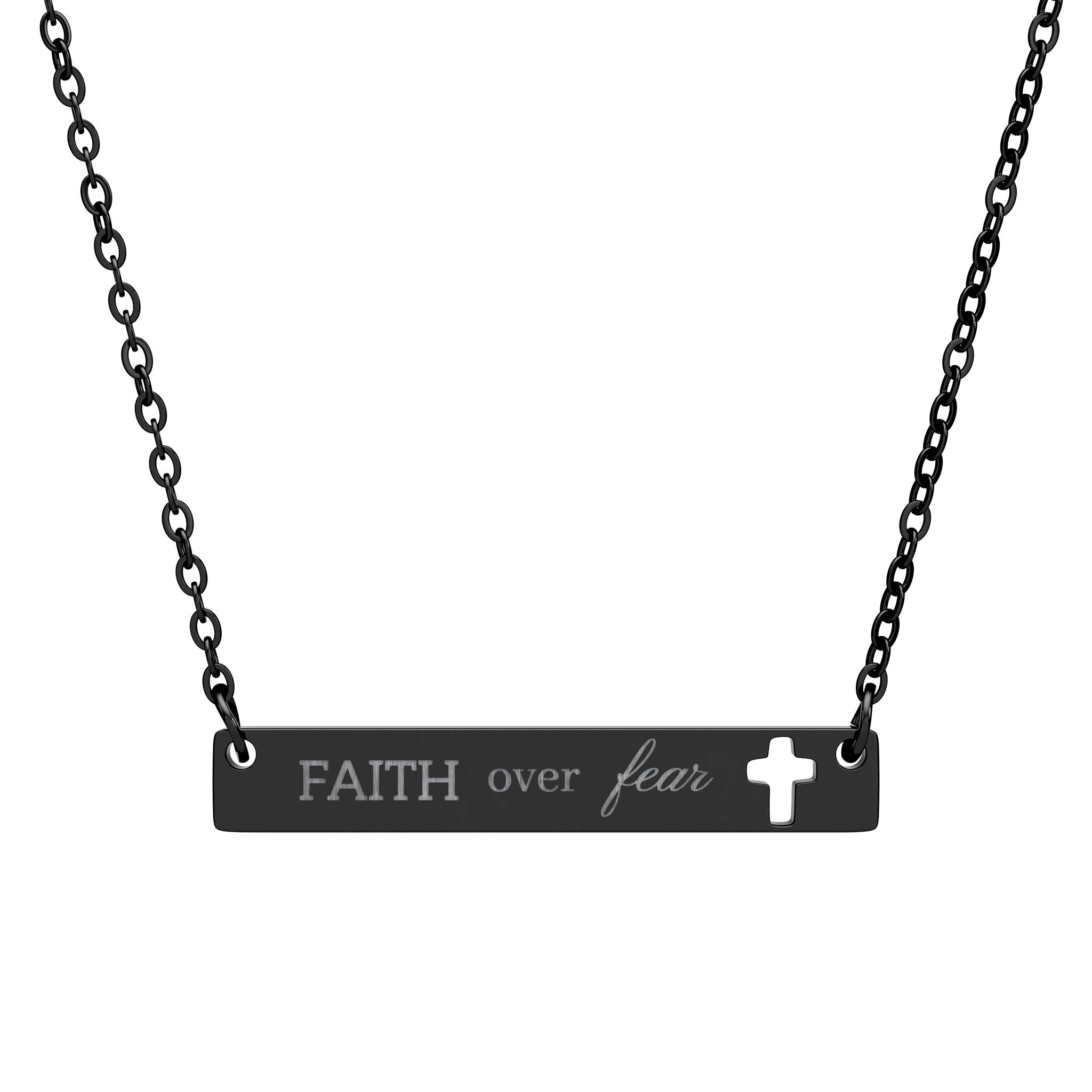 Personalized Cutout Cross Bar Necklace Engravable Pendant (add your text)