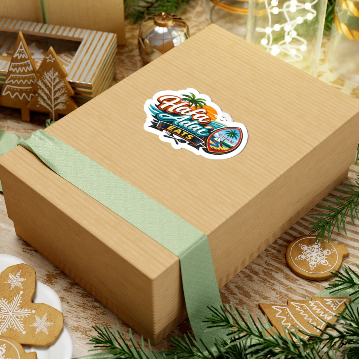 Hafa Adai Eats Kiss-Cut Sticker (business branding mock-up)