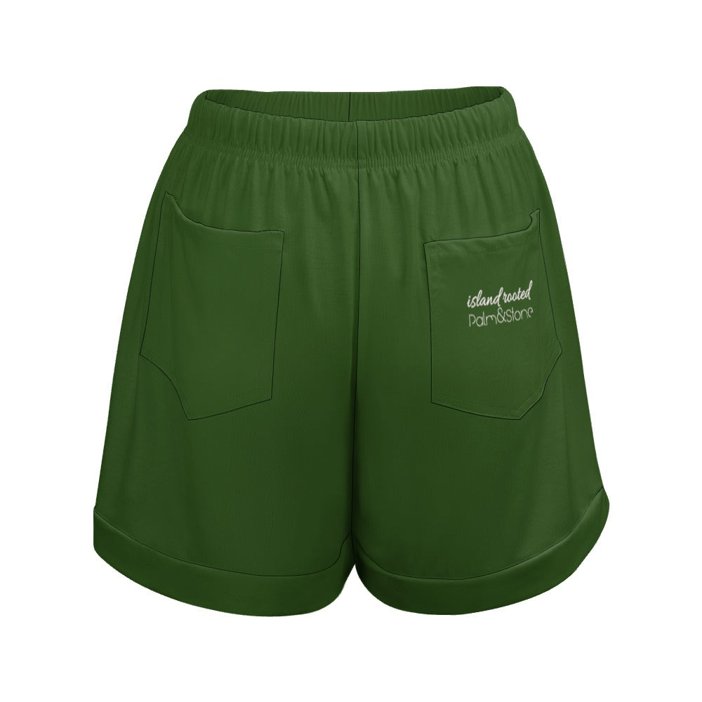 Island Rooted, Palm&Stone High Waist Loose Elastic Waist Shorts (9 colors | S-3XL)