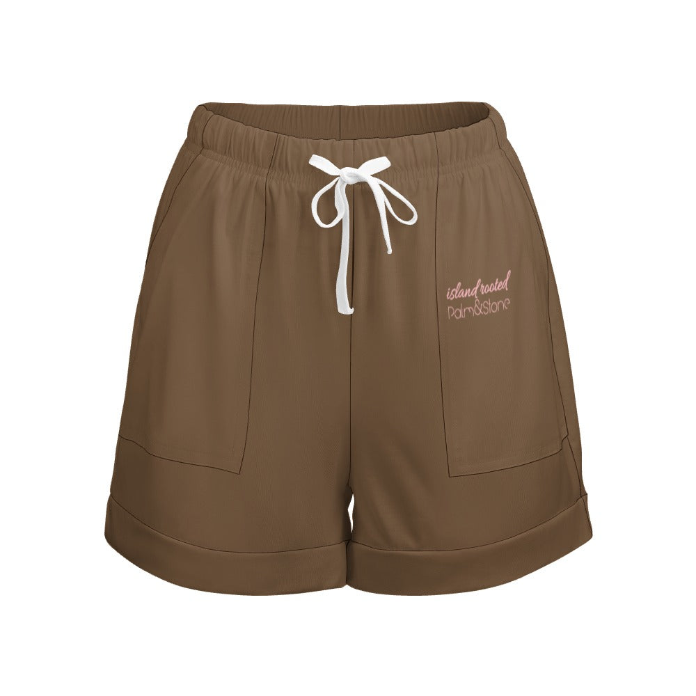 Island Rooted, Palm&Stone High Waist Loose Elastic Waist Shorts (9 colors | S-3XL)