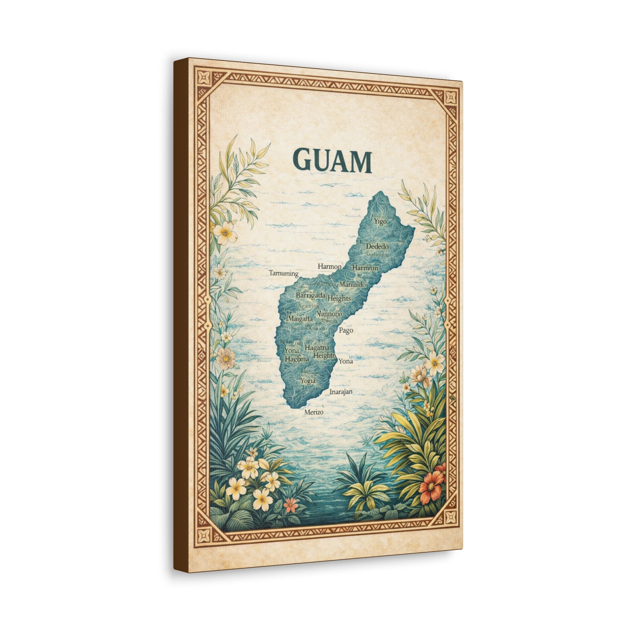 Vintage Guam Island Map – Decorative Wall Art with Villages
