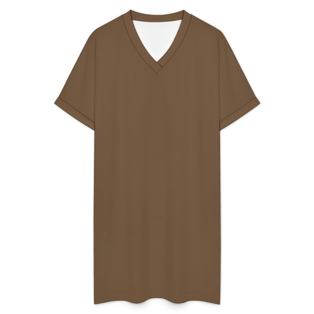Women's Casual V-neck Dress with Turn-up Cuffs