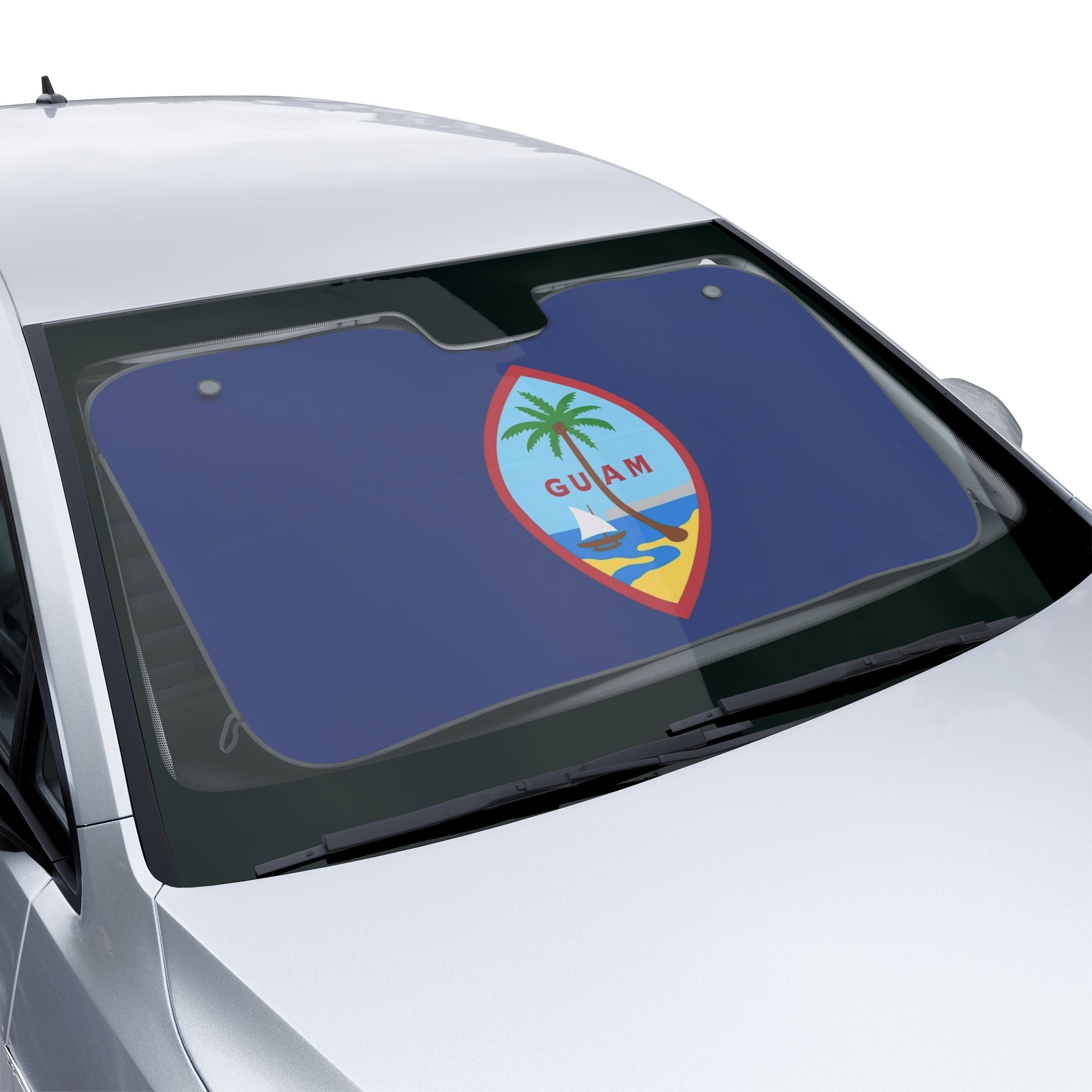 Guam Flag Car Sun Shade | Tropical Palm Windshield Protector