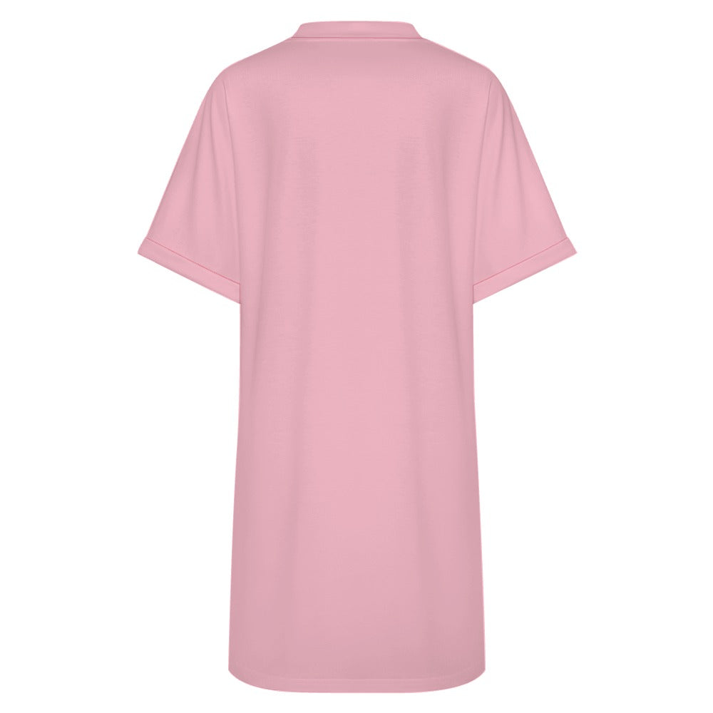 Women's Casual V-neck Dress with Turn-up Cuffs