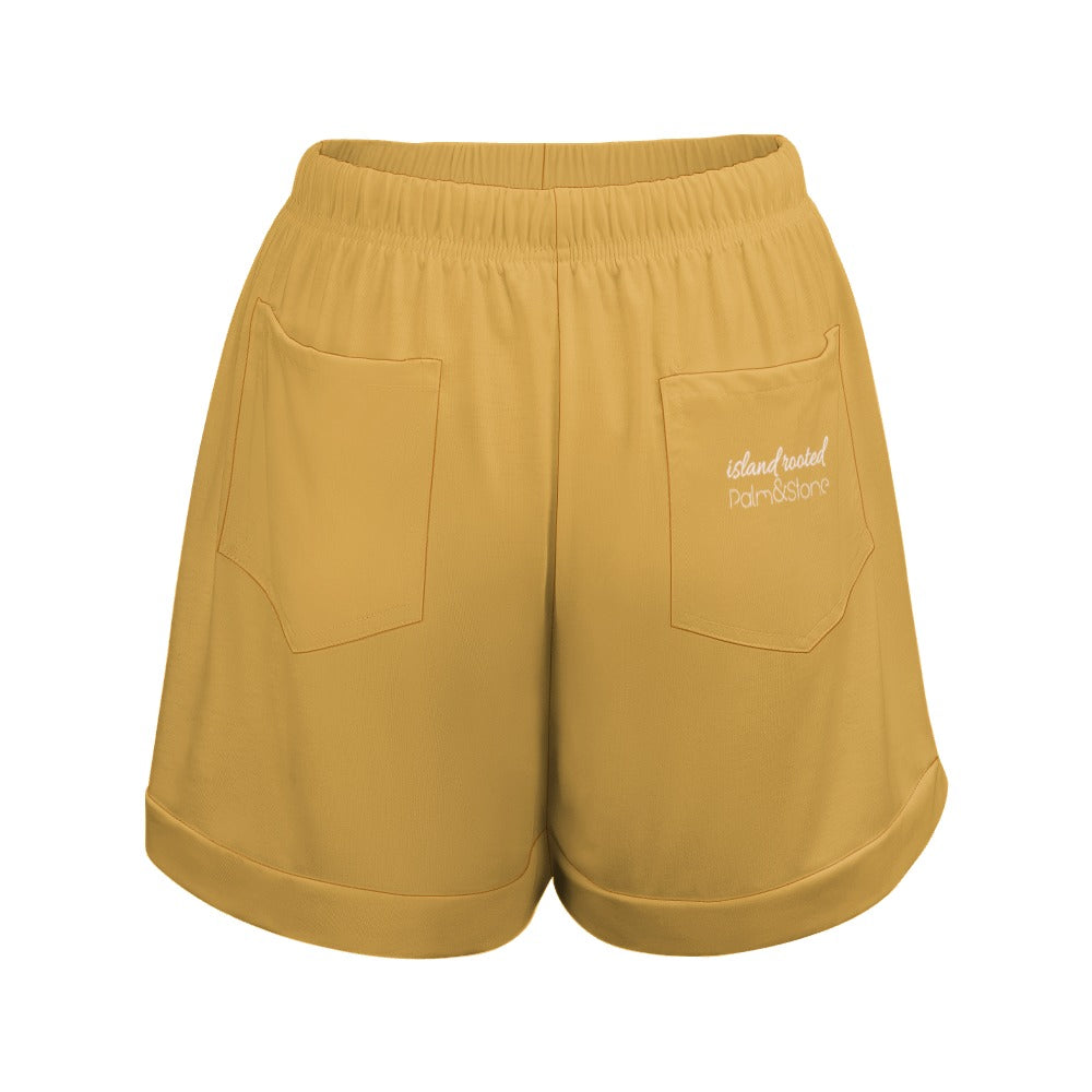Island Rooted, Palm&Stone High Waist Loose Elastic Waist Shorts (9 colors | S-3XL)