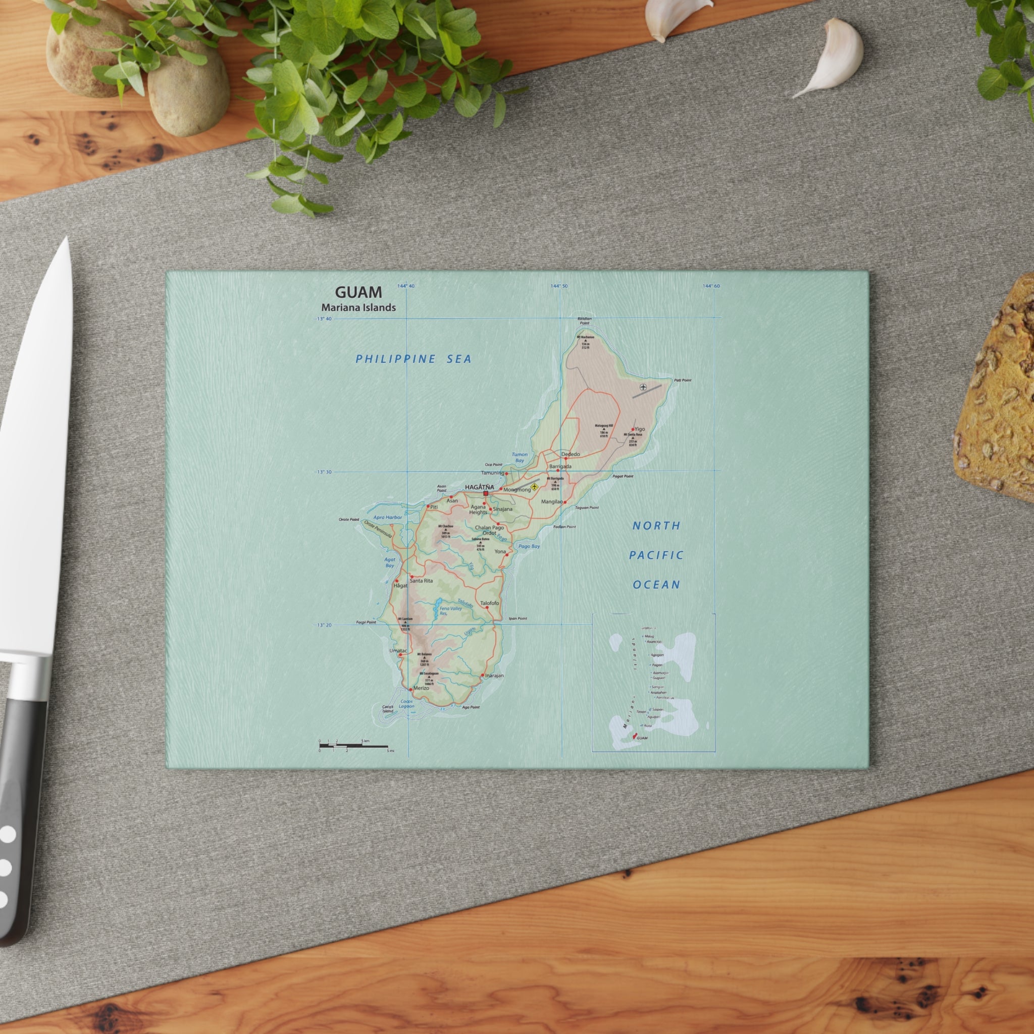 Personalized Island Map Glass Cutting Board | Vintage Nautical Kitchen Decor