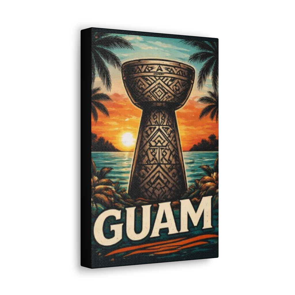 Guam Sunset Canvas Wall Art — Vintage Talofofo Pillar Beach Print